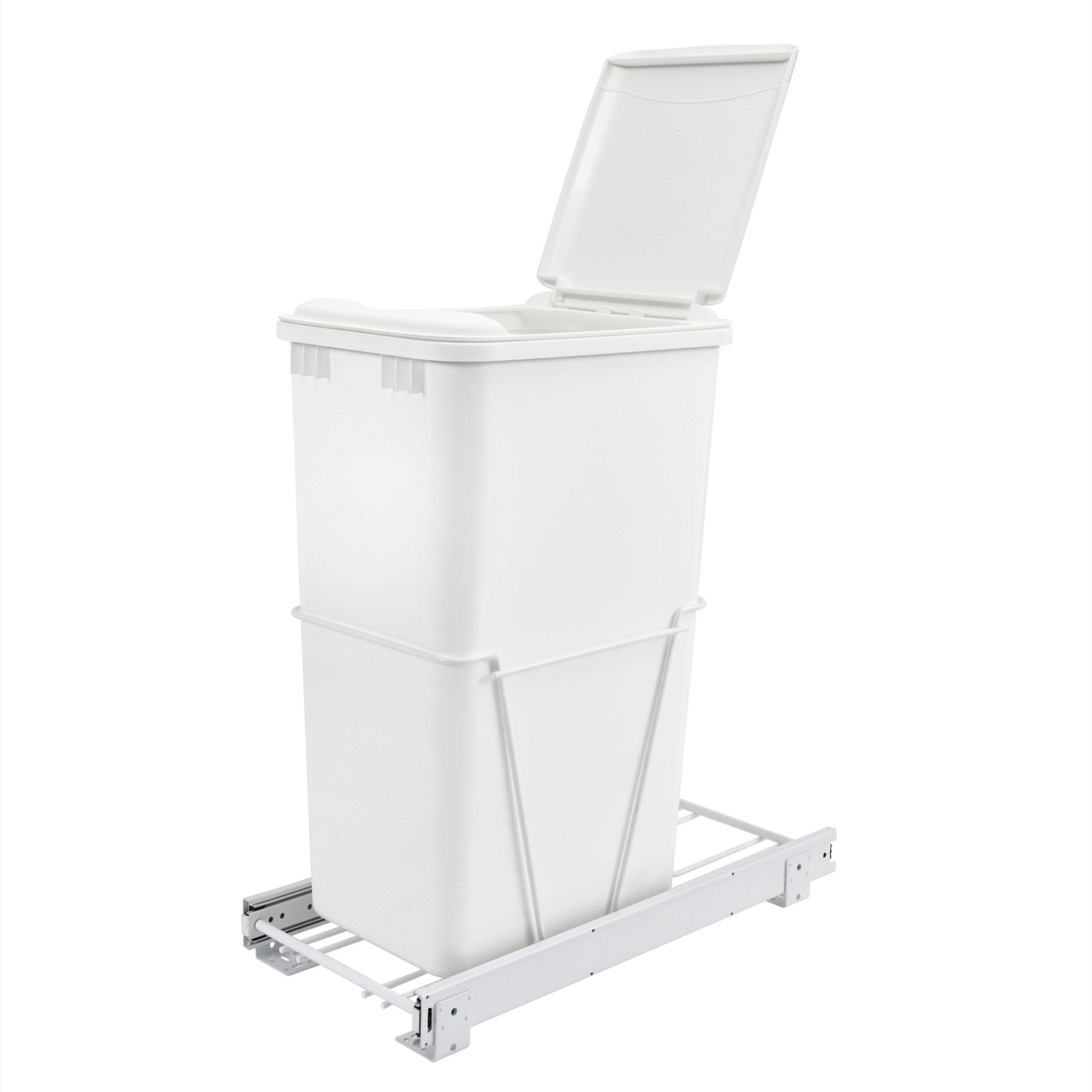 Rev-A-Shelf RV-12PB-50 S 50-Quart Mounted Pullout Trash Bin w/ Lid, White (Used)