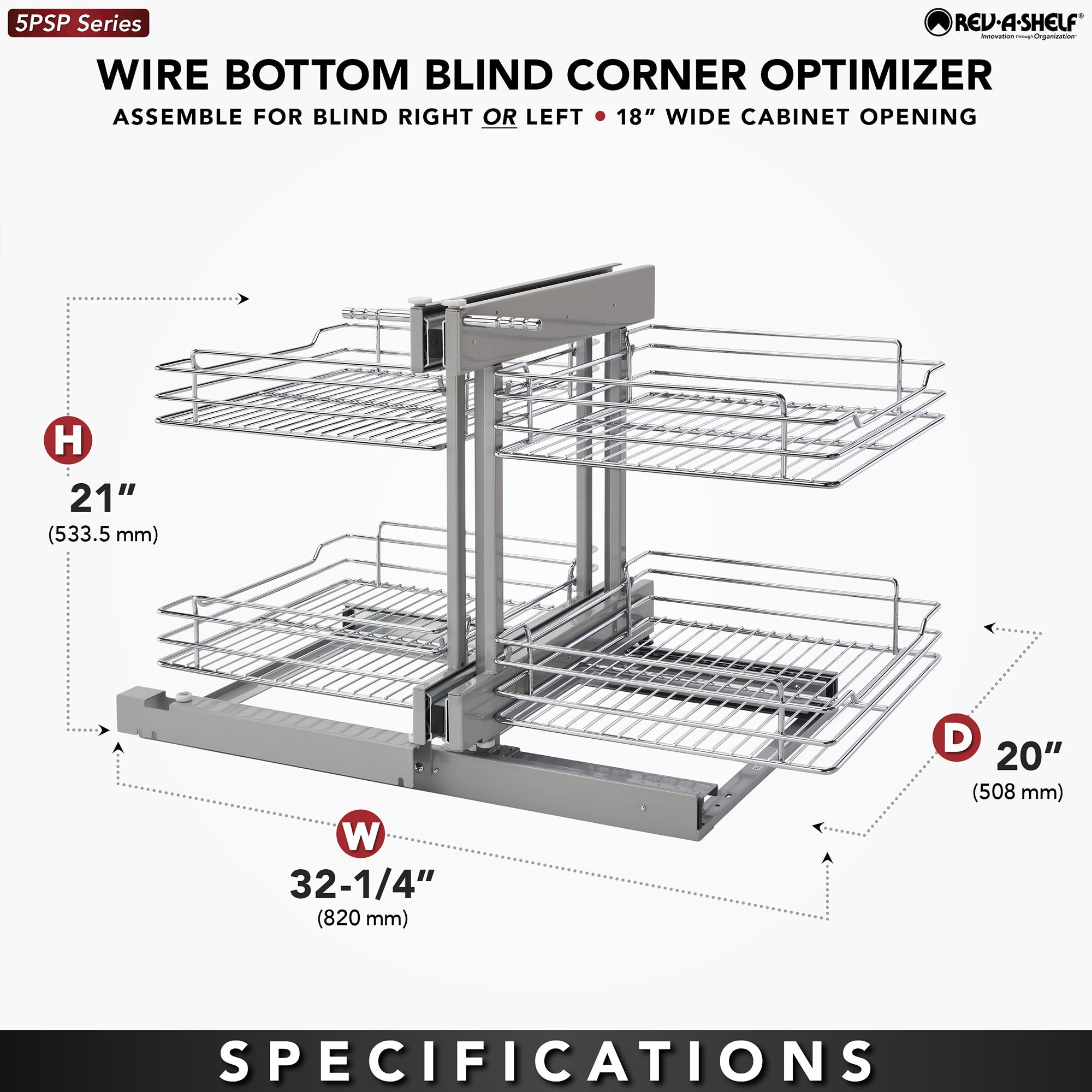 Rev-A-Shelf 18" Blind Corner Kitchen Cabinet Organizer w/ Soft-close, 5PSP-18SC-CR - VMInnovations