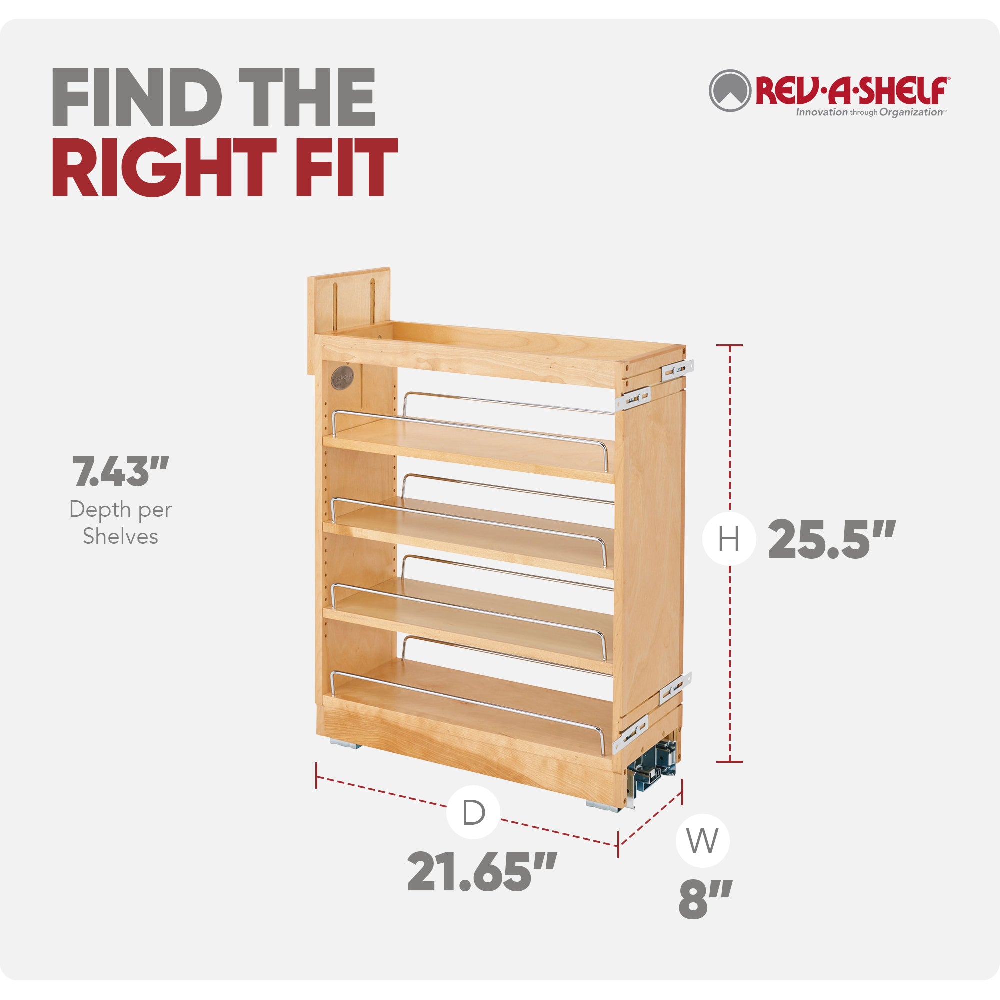 Rev-A-Shelf 8'' Pullout Kitchen Cabinet Organizer Soft-close, 448-BCBBSC-8C