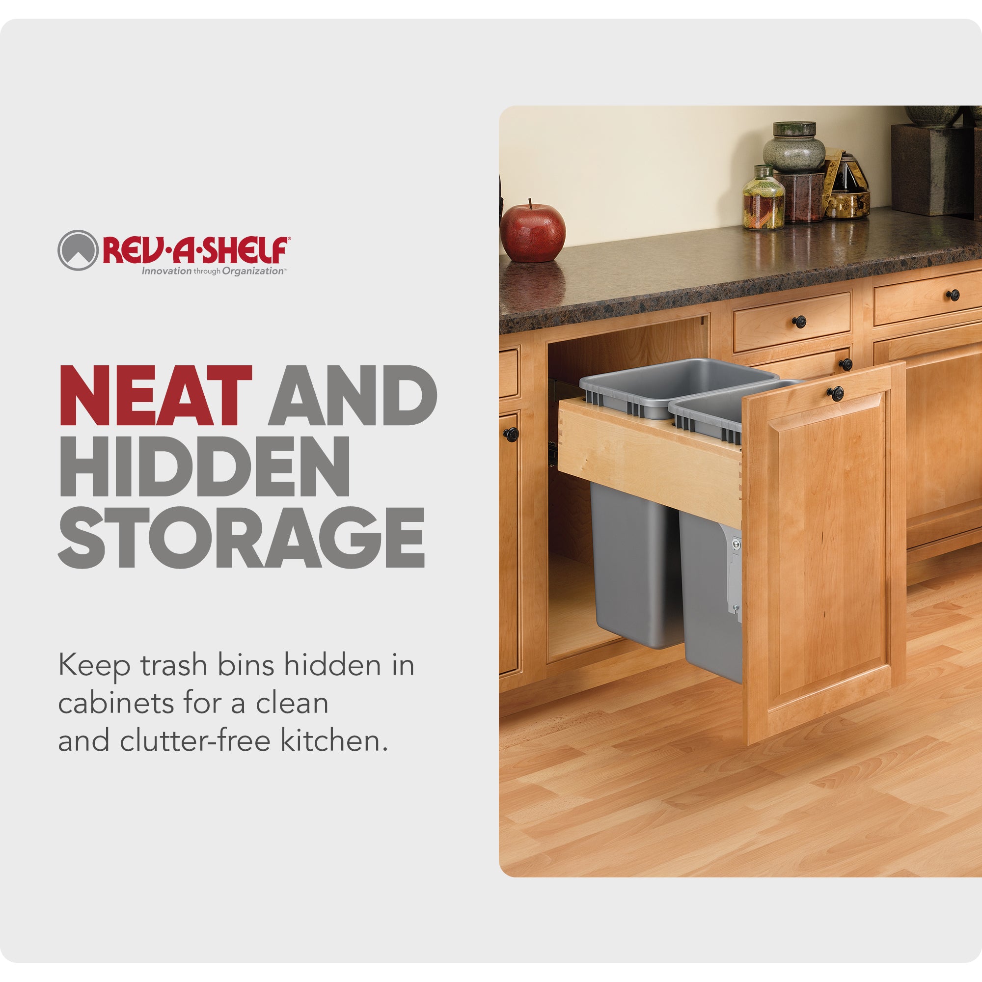 Rev-A-Shelf Pullout Top Mount Trash Can w/ Soft-close, 50 qt, 4WCTM-2150BBSCDM-2