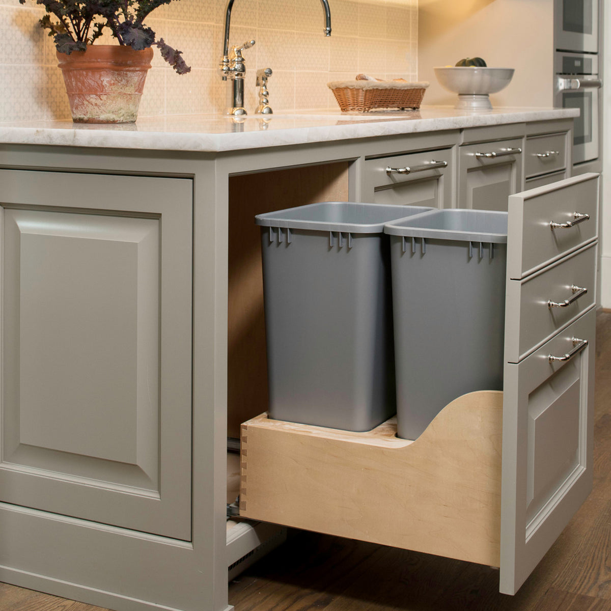 Rev-A-Shelf Dual Pullout Trash Cans 50 qt. with Soft-close Slides, 4WCSC-2150DM-2 - VMInnovations