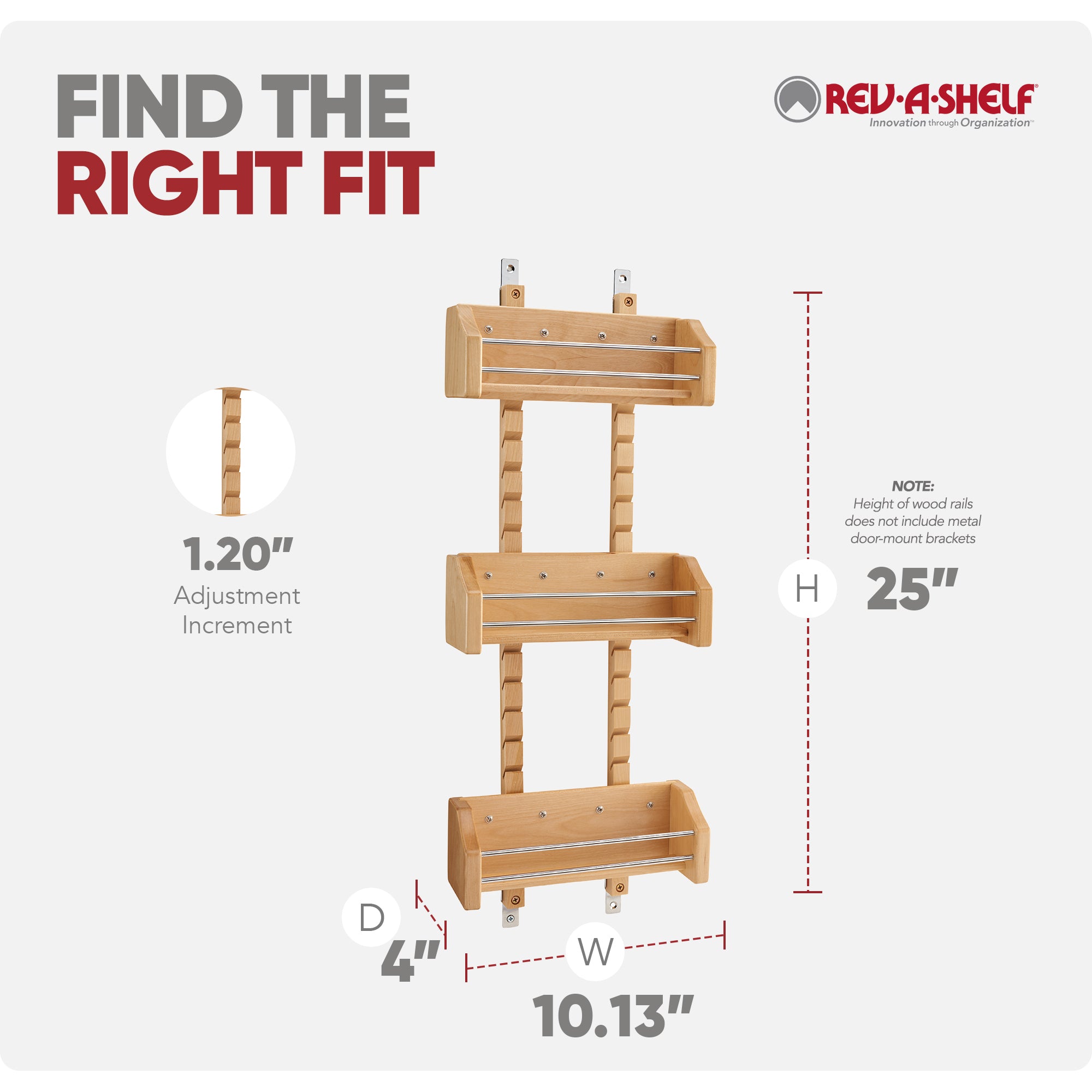 Rev-A-Shelf Small Adjustable 3-Shelf Cabinet Door Mount Spice Rack, 4ASR-15