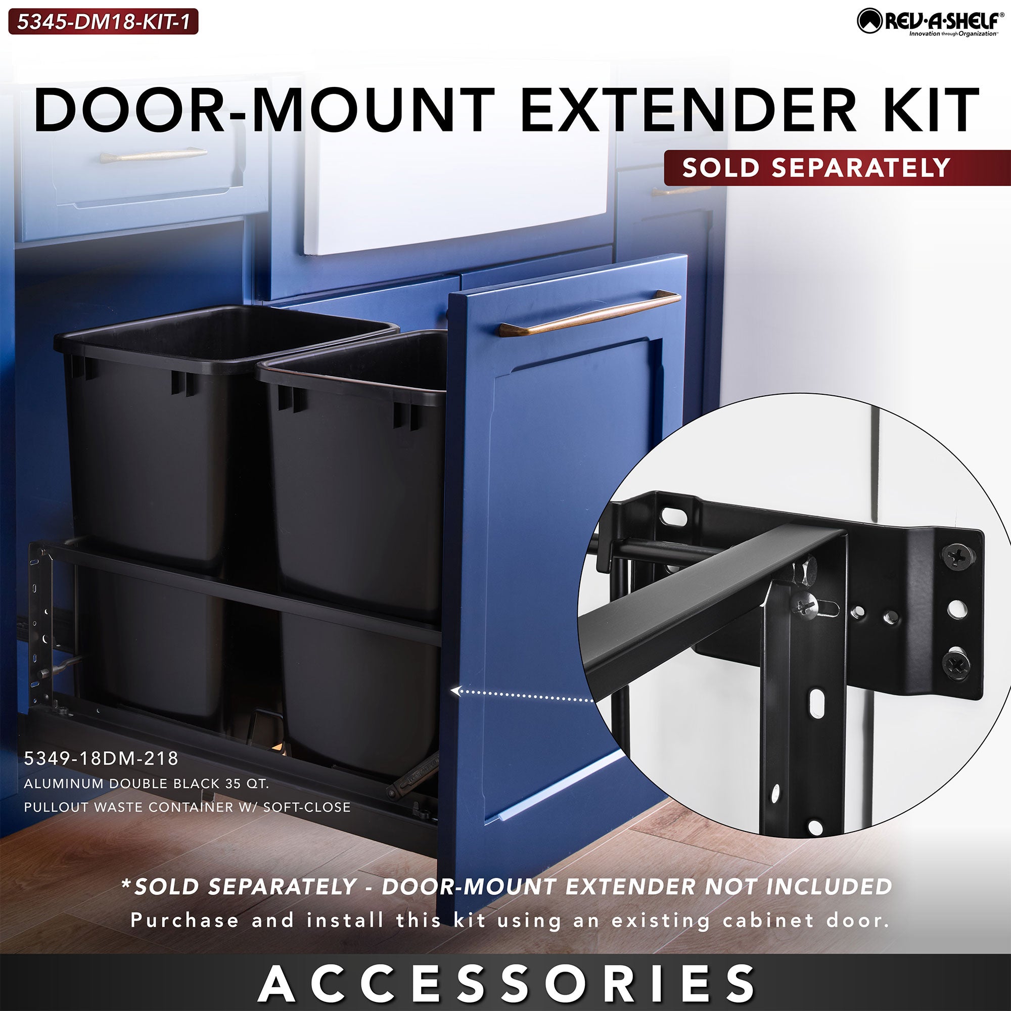 Rev-A-Shelf Double Pullout 50 qt. Kitchen Trash Can w/ Soft-Close, 5349-2150DM-2