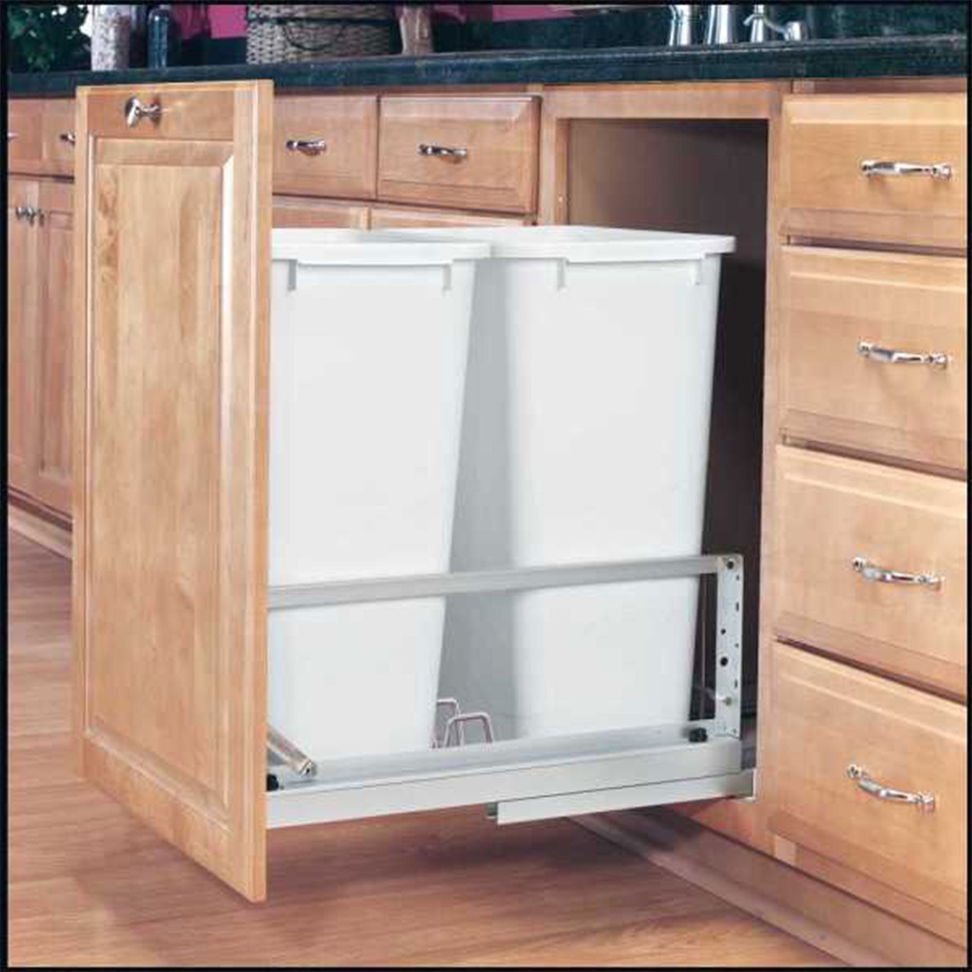 Rev-A-Shelf Double Pullout 50 qt. Kitchen Trash Can w/ Soft-Close, 5349-2150DM-2 - VMInnovations