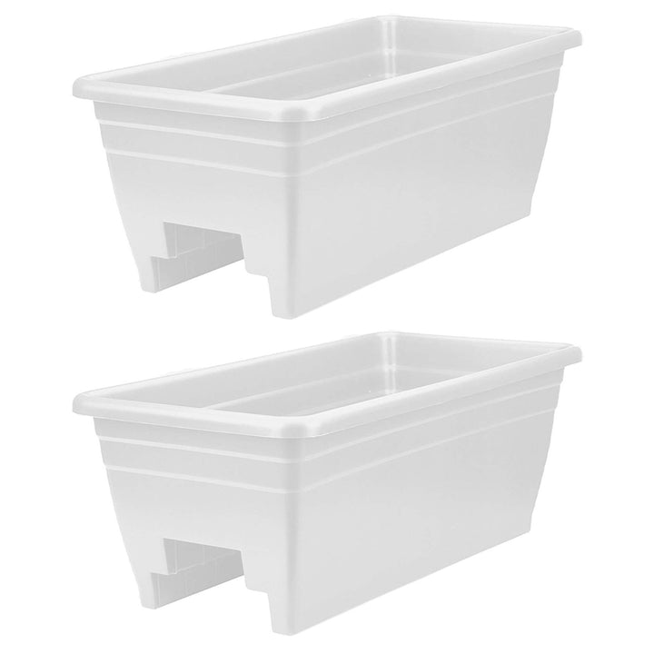 HC Companies 24 Inch Deck Rail Box Planter with Drainage Holes, 2 Pack, White - VMInnovations