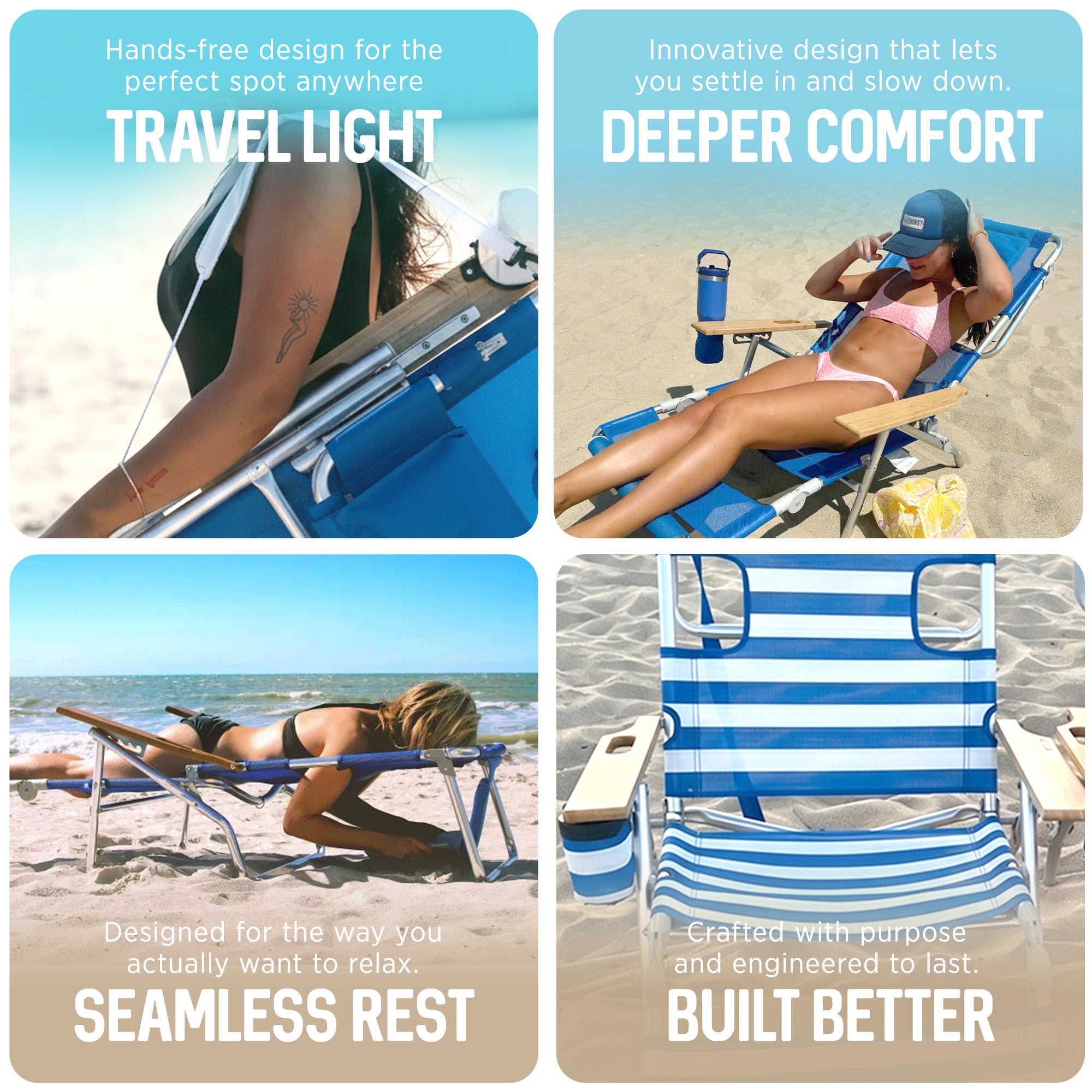 Ostrich The Altitude 3N1 High Back Outdoor Beach Lounge Chair w/Footrest, Stripe