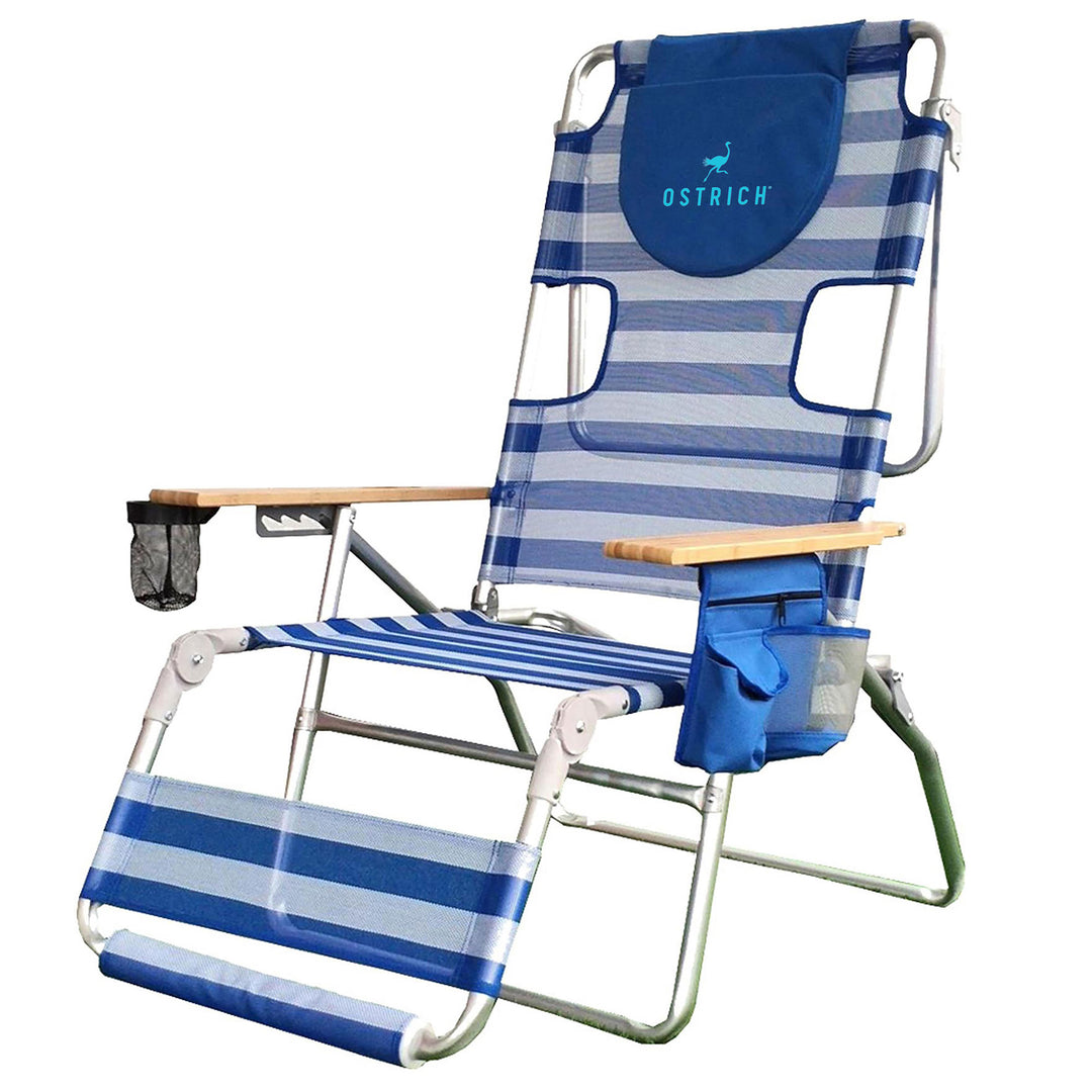 Ostrich Altitude 3N1 High Back Outdoor Beach Lounge Chair with Footrest, Stripe - VMInnovations