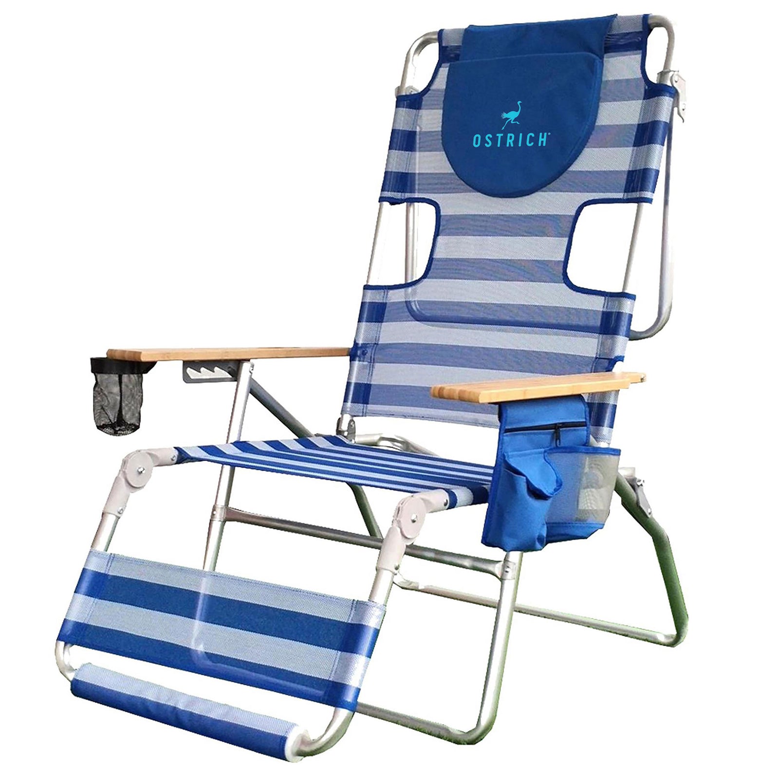 Ostrich Altitude 3N1 High Back Outdoor Beach Lounge Chair with Footrest, Stripe - VMInnovations