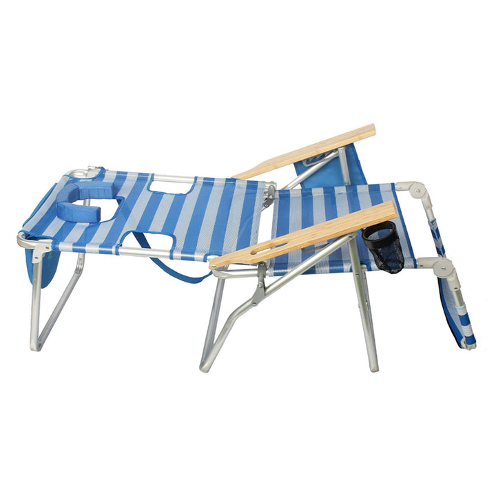 Ostrich Altitude 3N1 High Back Outdoor Beach Lounge Chair with Footrest, Stripe - VMInnovations