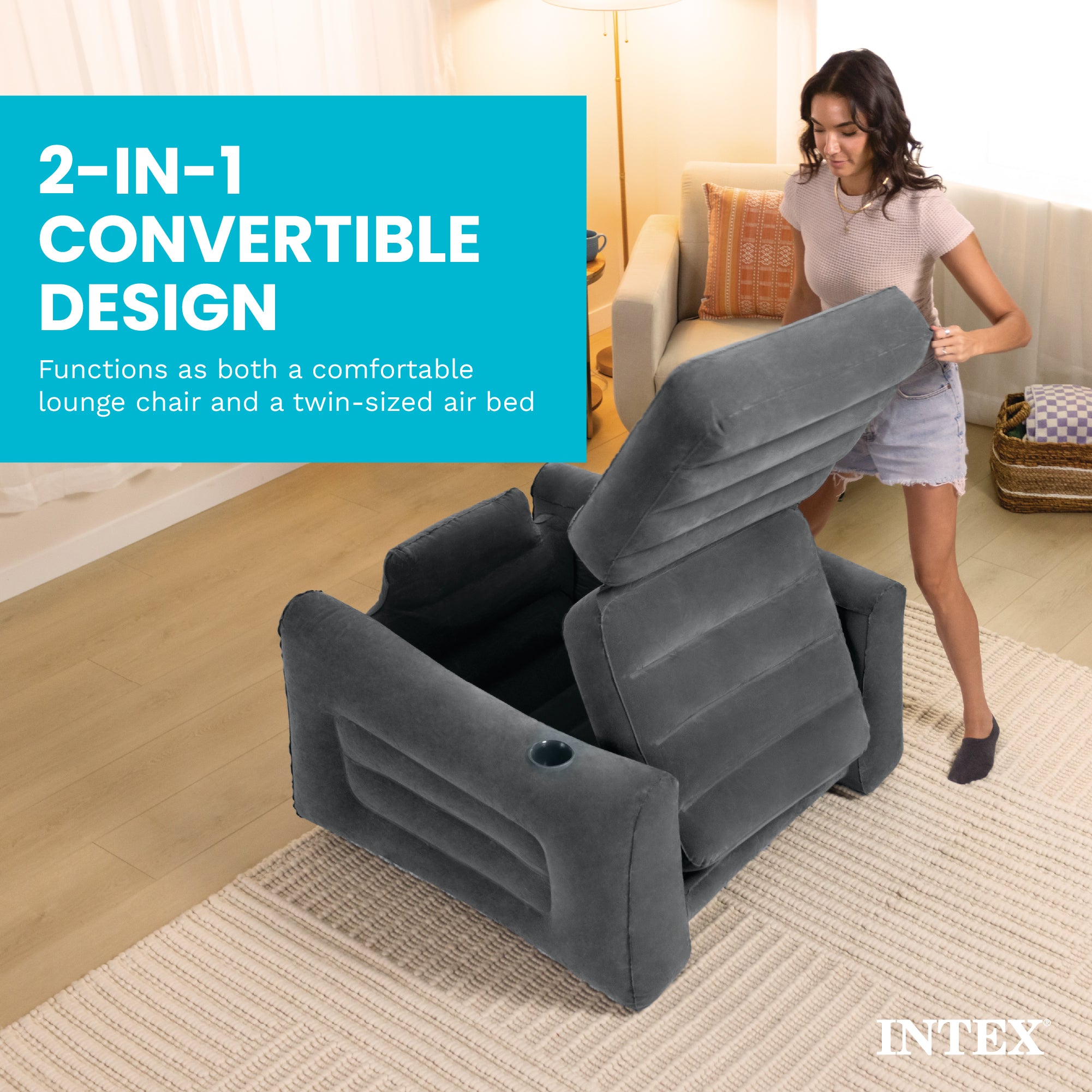 Intex Inflatable Pull Out Sofa Chair Sleeper w/ Twin Sized Air Mattress (3 Pack)