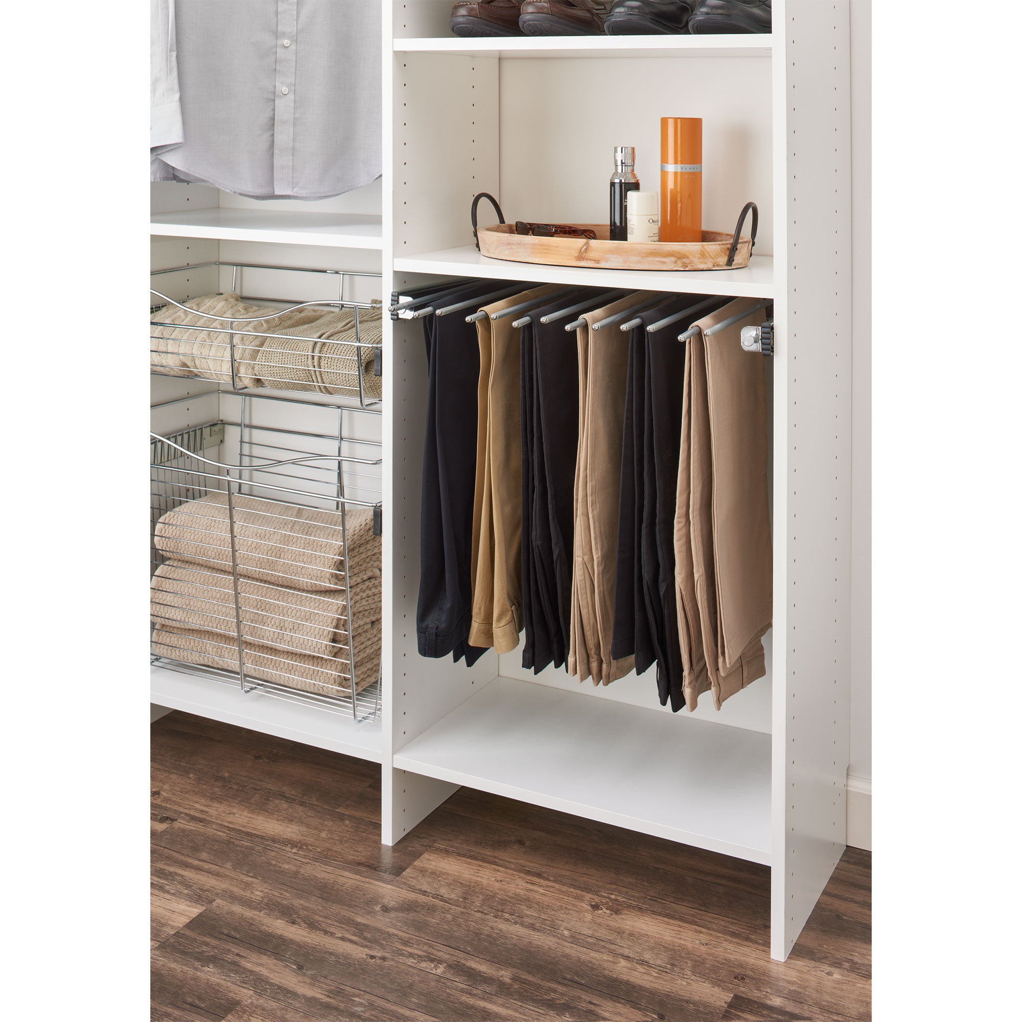 Rev-A-Shelf 24" Pull Out Pants Organizer for Custom Closet, Chrome, PSC-2414CR