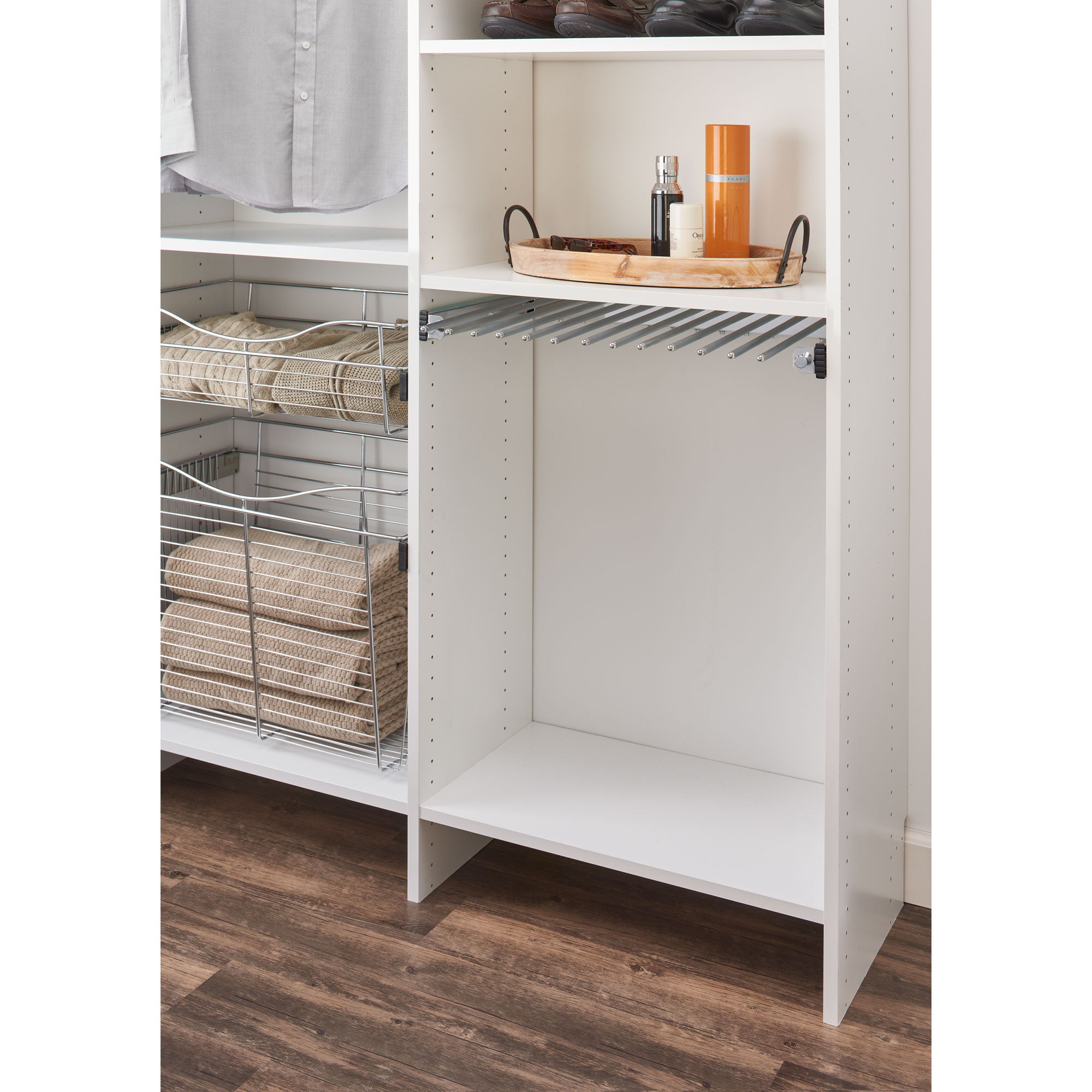 Rev-A-Shelf 24" Pull Out Pants Organizer for Custom Closet, Chrome, PSC-2414CR