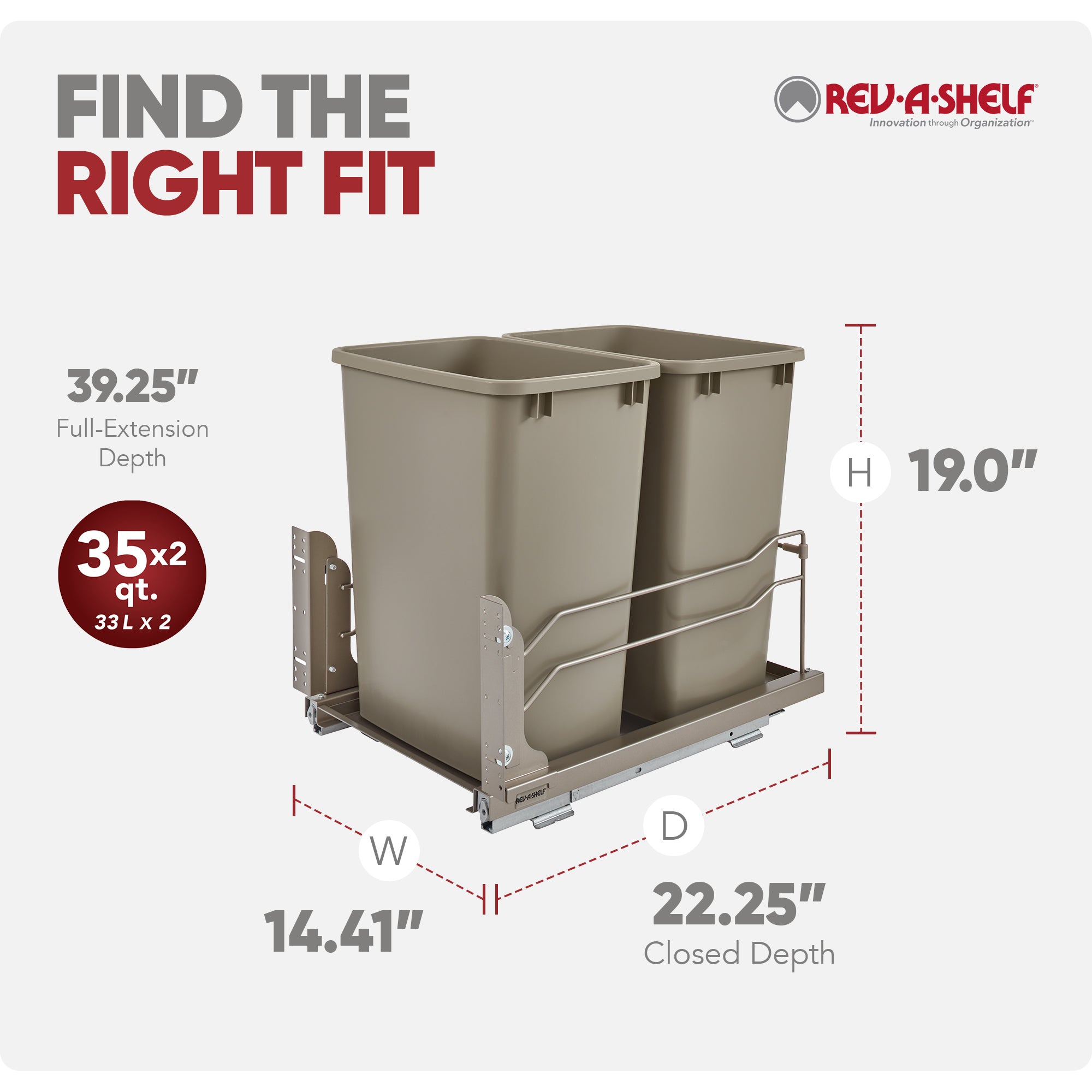 Rev-A-Shelf 53WC Double 35 Quart Pullout Soft Close Waste Container Bin (Used)