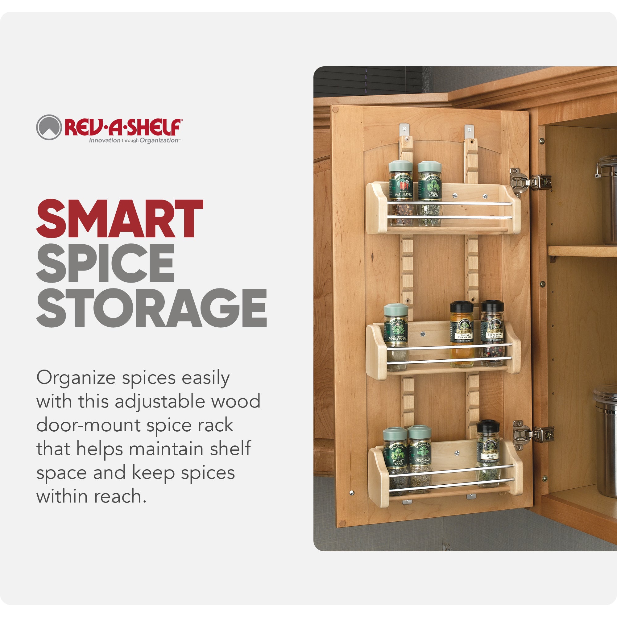 Rev-A-Shelf Medium Adjustable 3-Shelf Cabinet Door Mount Spice Rack, 4ASR-18