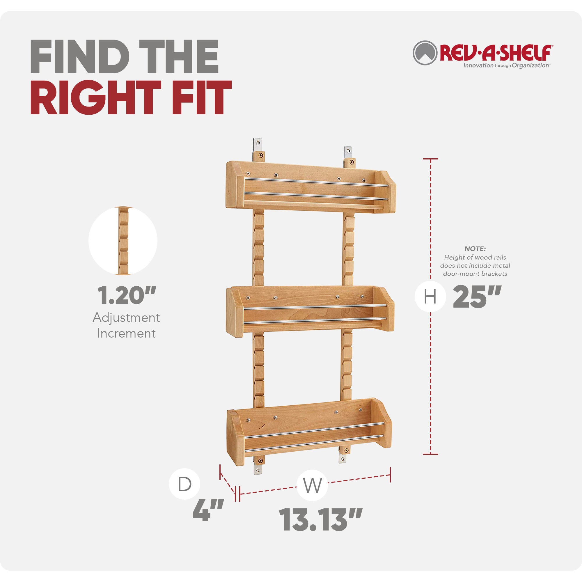 Rev-A-Shelf Medium Adjustable 3-Shelf Cabinet Door Mount Spice Rack, 4ASR-18