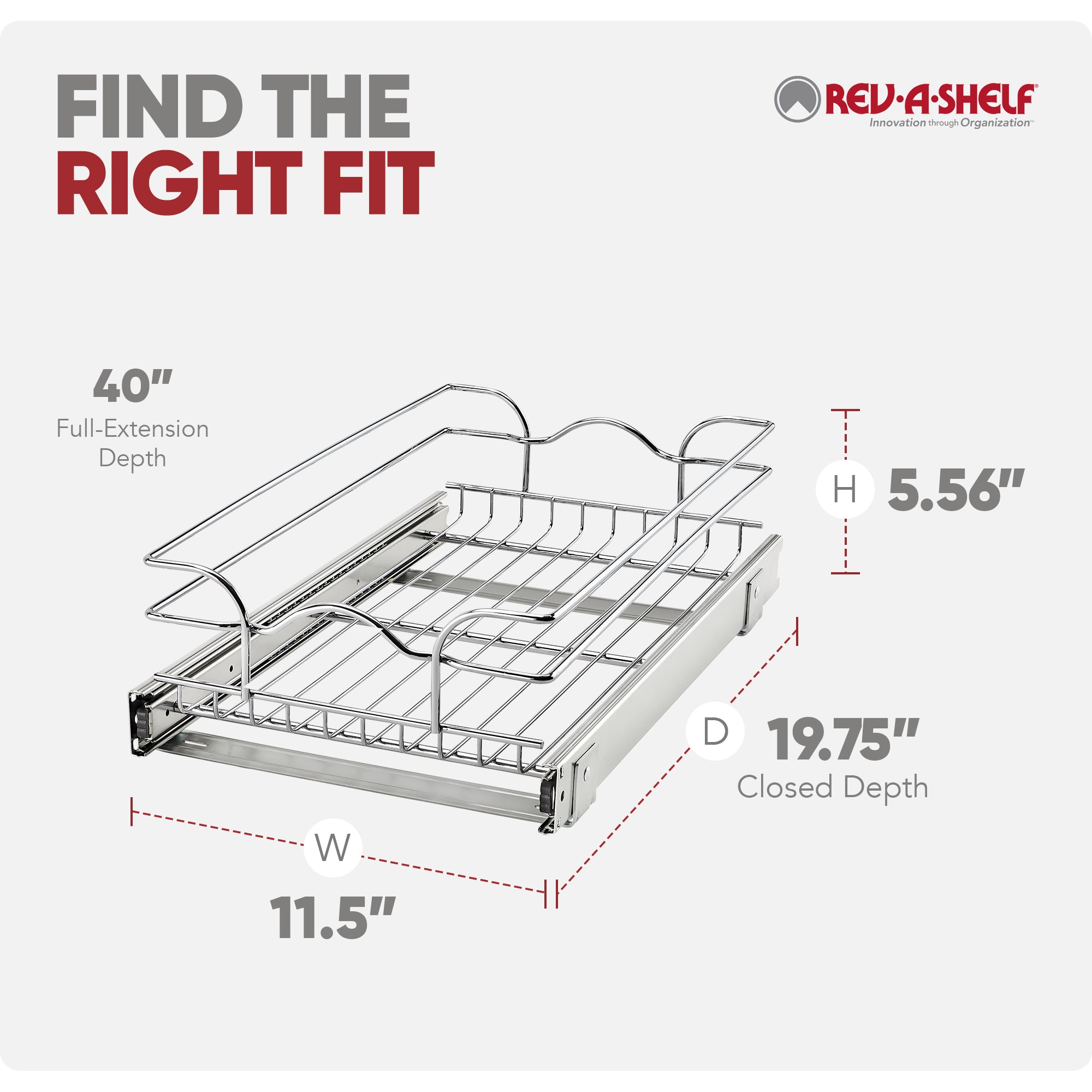 Rev-A-Shelf 12" x 20" Single Kitchen Cabinet Pull Out Wire Basket (Open Box)