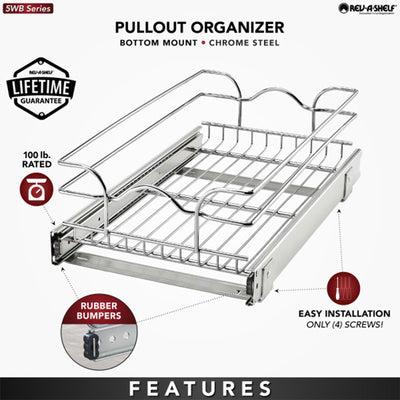 Rev-A-Shelf 12"x20"Single Kitchen Cabinet Pull Out Wire Basket(Open Box)(2 Pack)