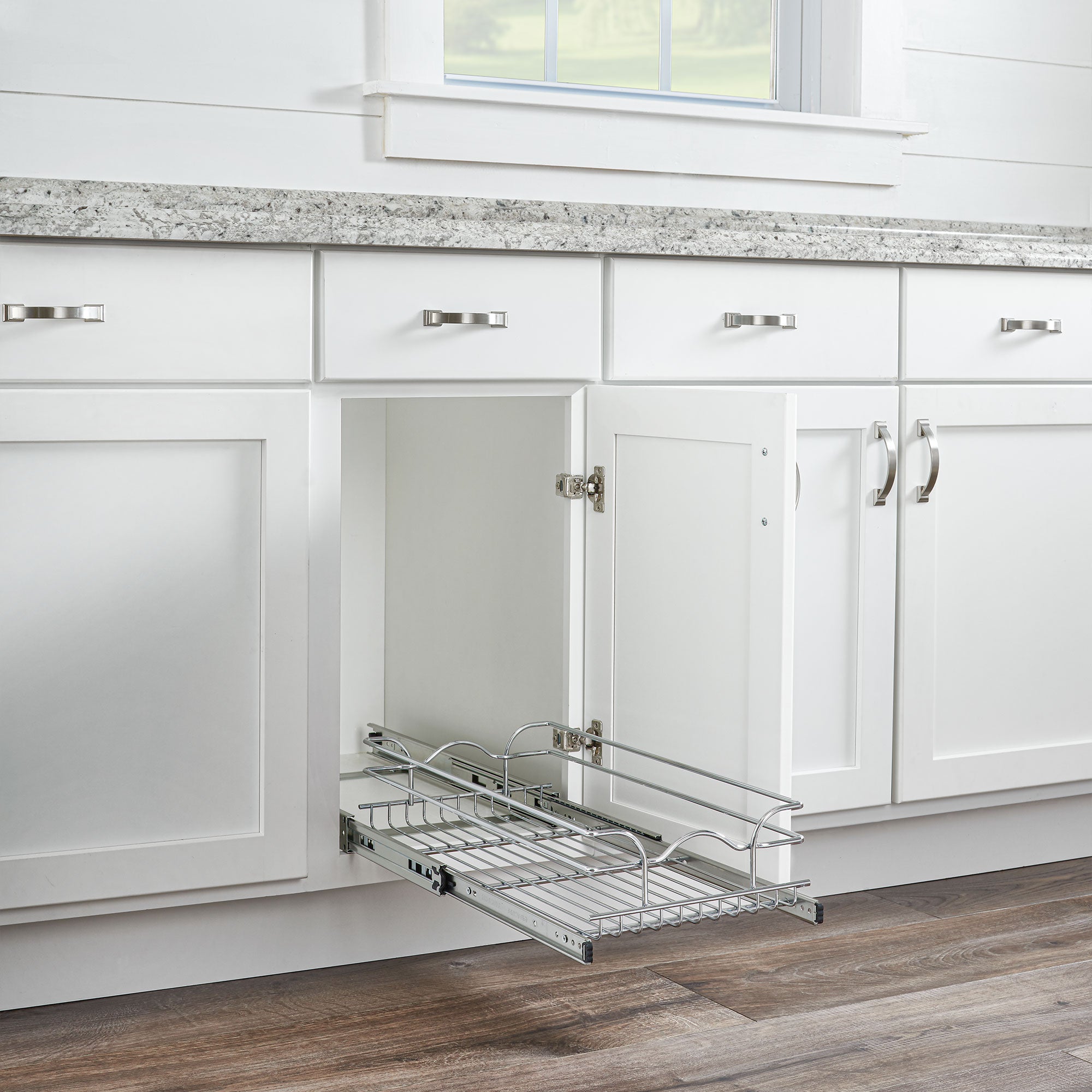Rev-A-Shelf Pullout Single Basket Organizer for Kitchen Cabinets, 12 x 22 in, 5WB1-1222CR-1