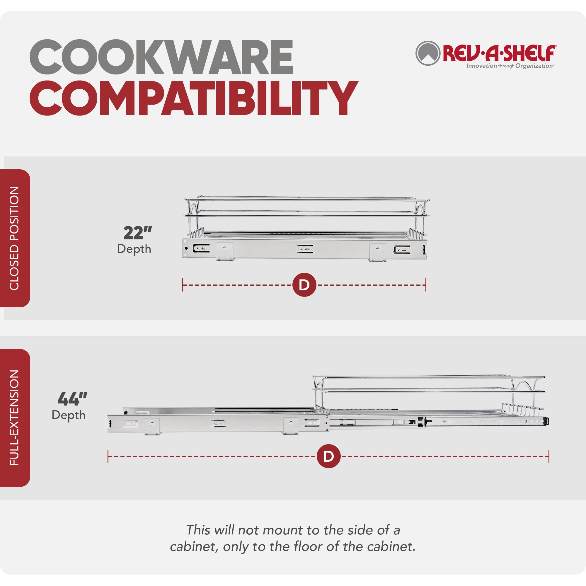Rev-A-Shelf Pullout Single Basket Organizer for Kitchen Cabinets, 12 x 22 in, 5WB1-1222CR-1