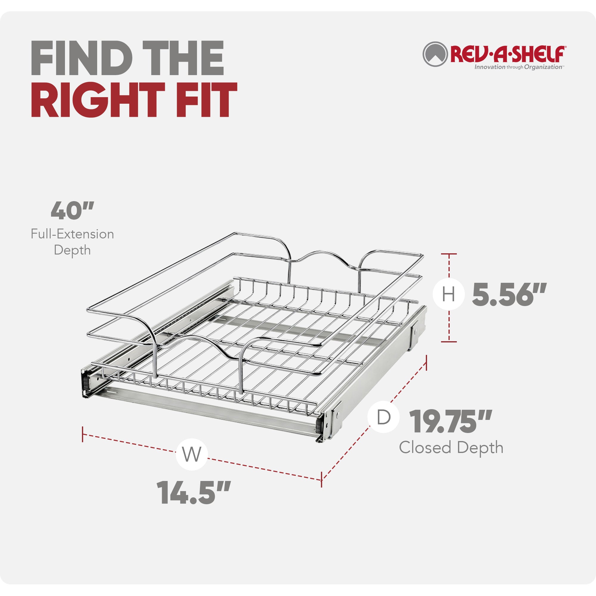 Rev-A-Shelf Pullout Basket Organizer for Kitchen or Vanity Cabinets, 15 x 20 In, 5WB1-1520CR-1