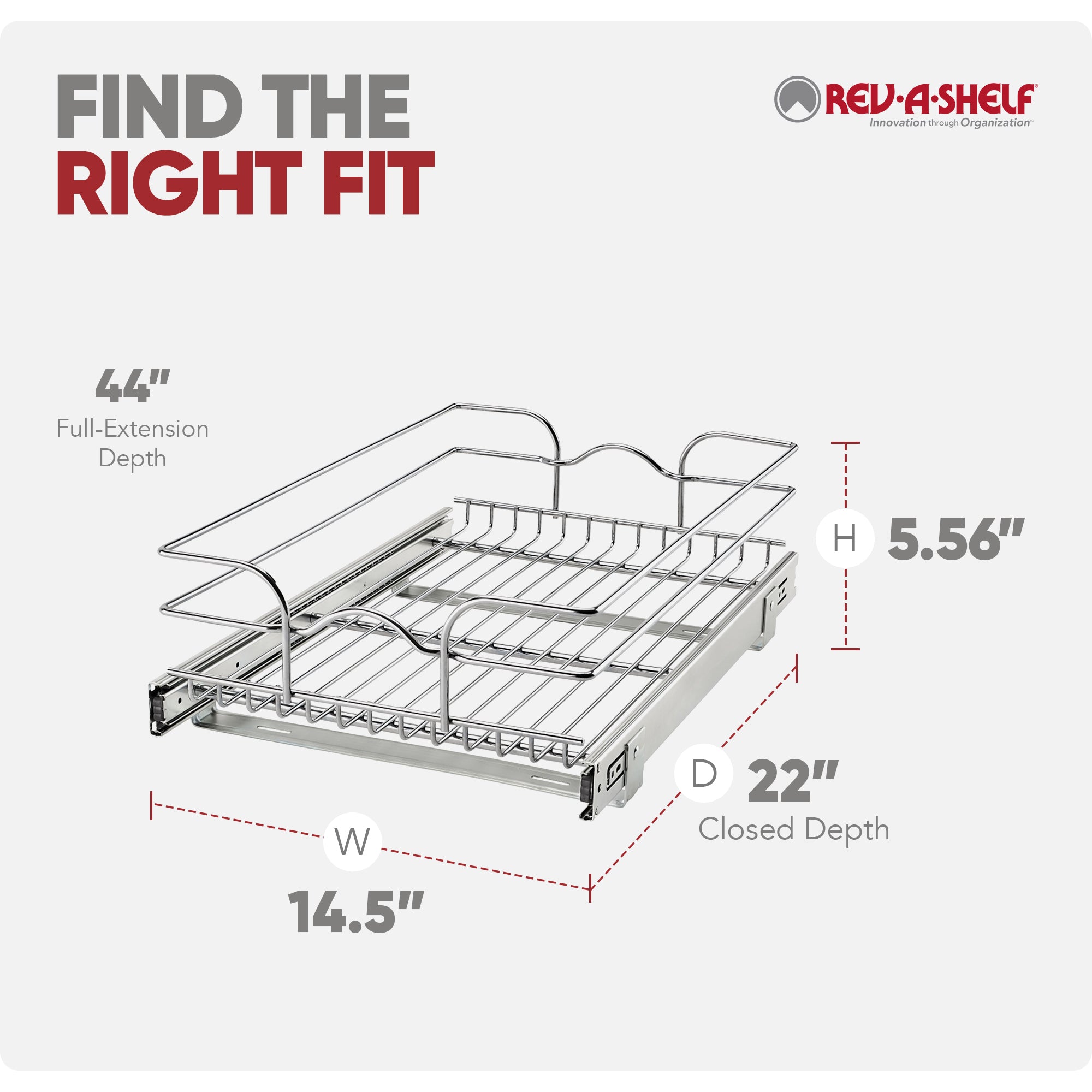 Rev-A-Shelf Pullout Single Basket Cabinet Organizer, 15 x 22, 5WB1-1522CR-1