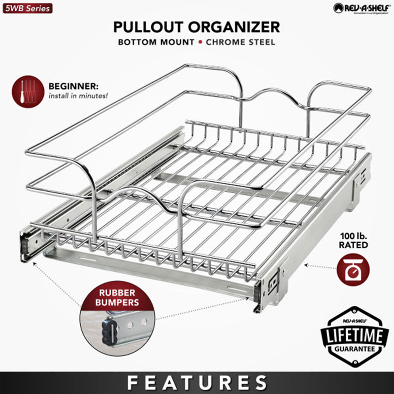 Rev-A-Shelf 15"x22" Single Cabinet Pull Out Wire Basket (Open Box) (2 Pack)