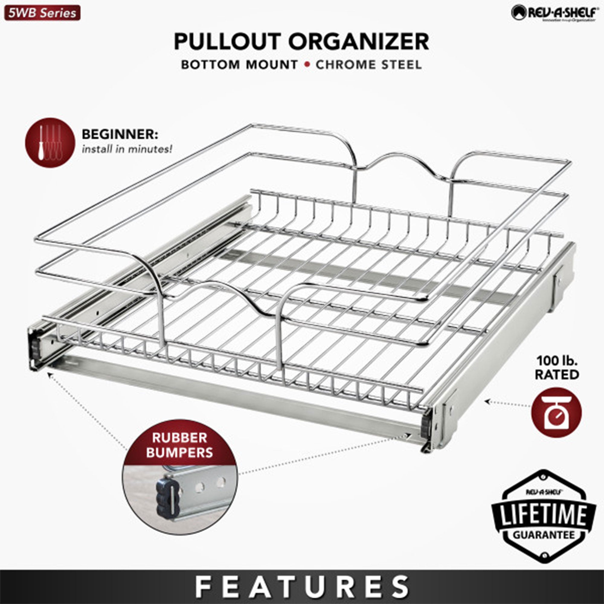 Rev-A-Shelf Pullout Basket Organizer for Kitchen or Vanity Cabinets, 18 x 20 In, 5WB1-1820CR-1 - VMInnovations