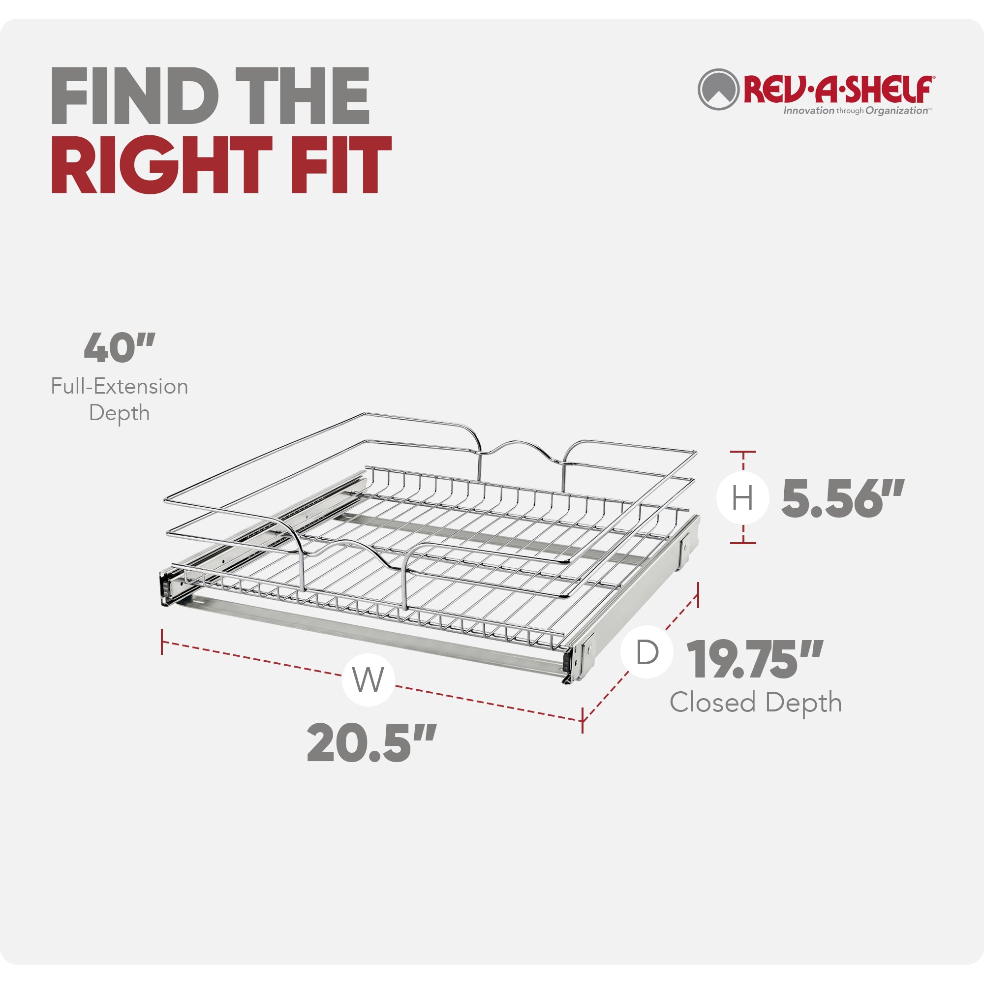 Rev-A-Shelf Pullout Basket Organizer for Kitchen or Vanity Cabinets, 21 x 20 In, 5WB1-2120CR-1 - VMInnovations