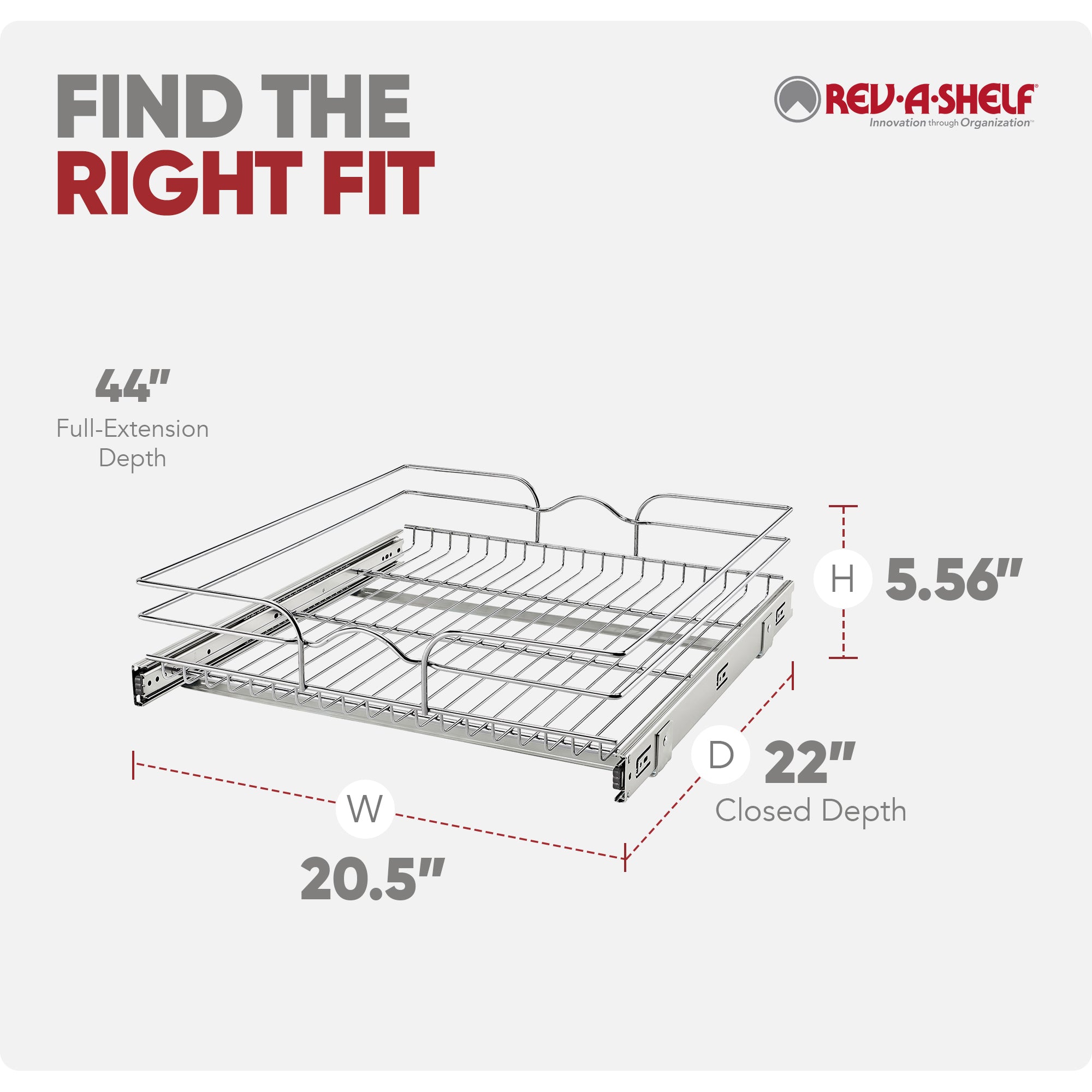 Rev-A-Shelf Pullout Single Basket Organizer for Kitchen Cabinets, 21 x 22 In, 5WB1-2122CR-1 - VMInnovations