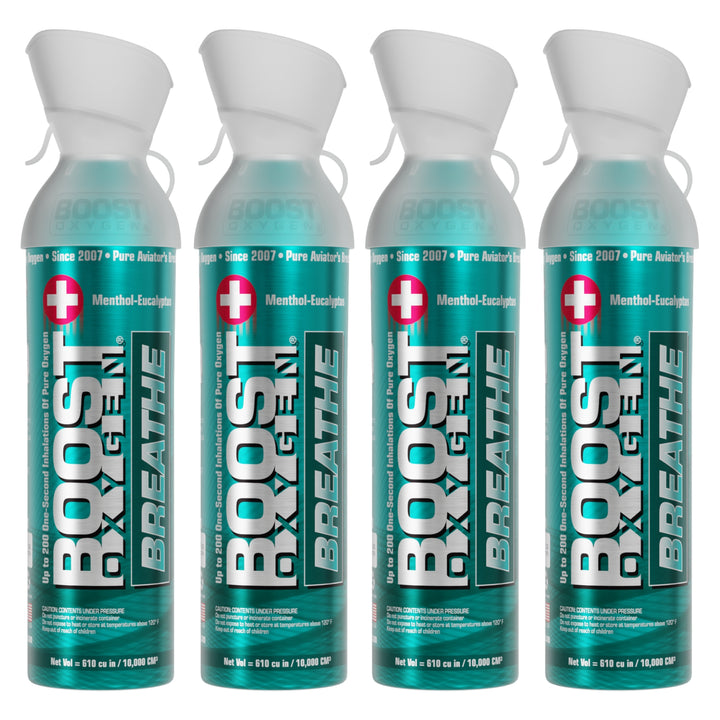 Boost Oxygen Natural Portable 10 Liter Pure Oxygen Canister, Menthol (4 Pack) - VMInnovations