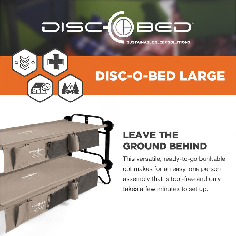 Disc-O-Bed Large Cam-O-Bunk Benchable Double Cot with Storage Organizers, Tan