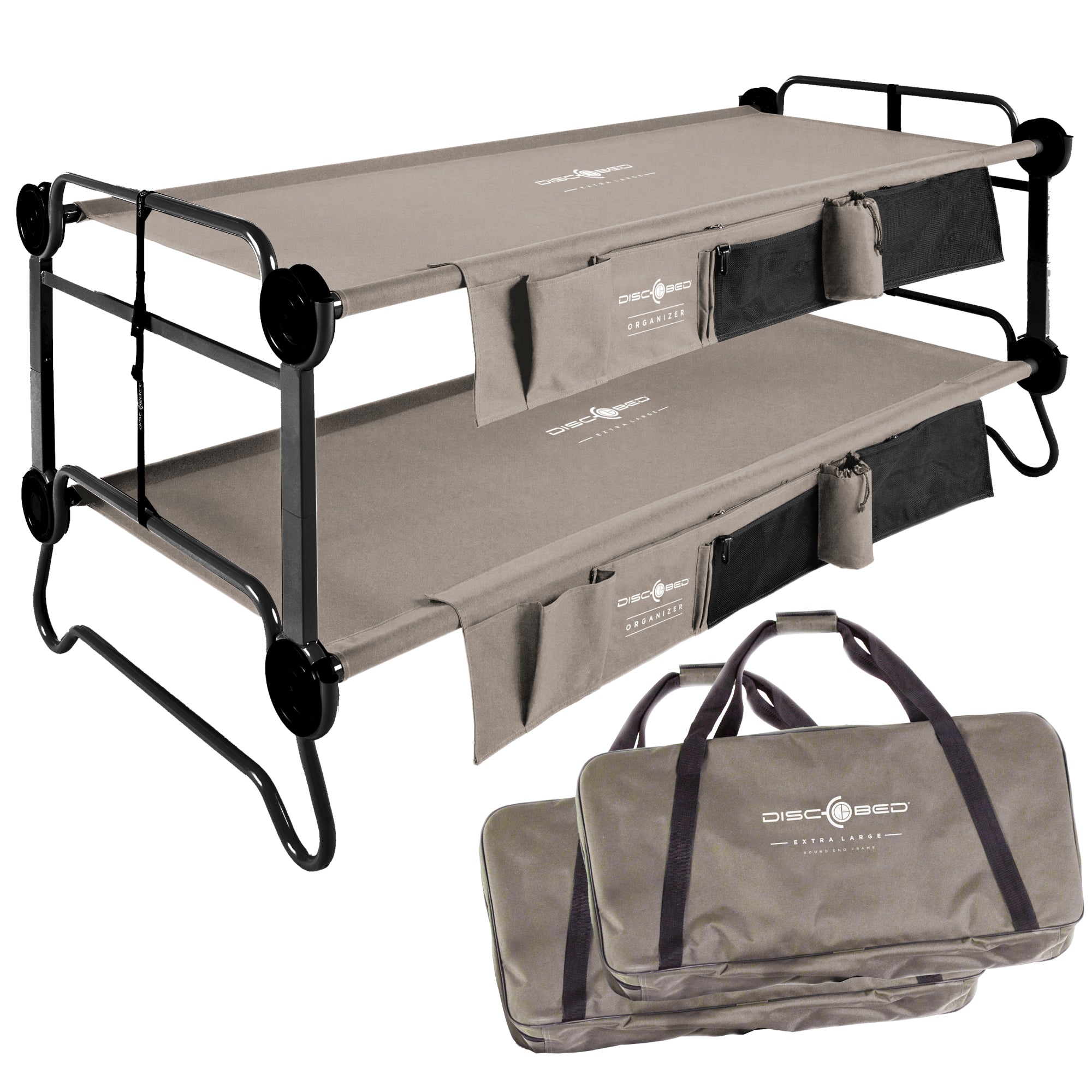 Disc-O-Bed XL Cam-O-Bunk Bench Bunked Double Cot with Organizers, Tan (Used) - VMInnovations