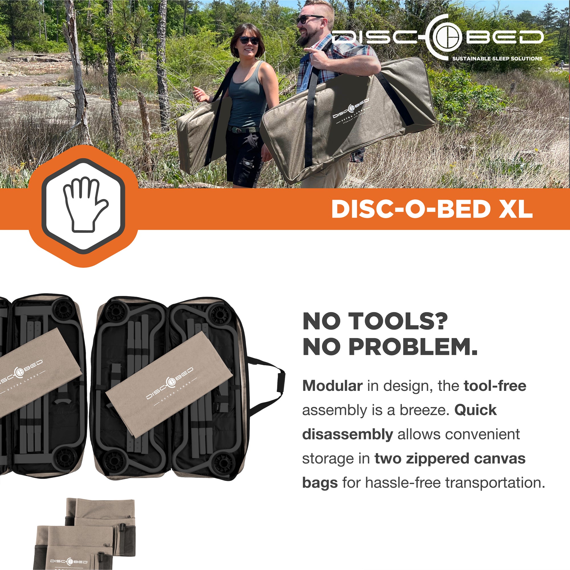 Disc-O-Bed X Large Cam-O-Bunk Benchable Double Cot with Storage Organizers, Tan - VMInnovations