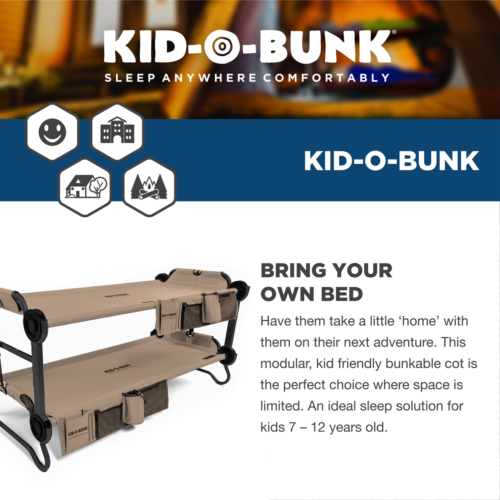 Disc-O-Bed Youth Kid-O-Bunk Bench Bunked Double Camping Cot, Tan (For Parts) - VMInnovations