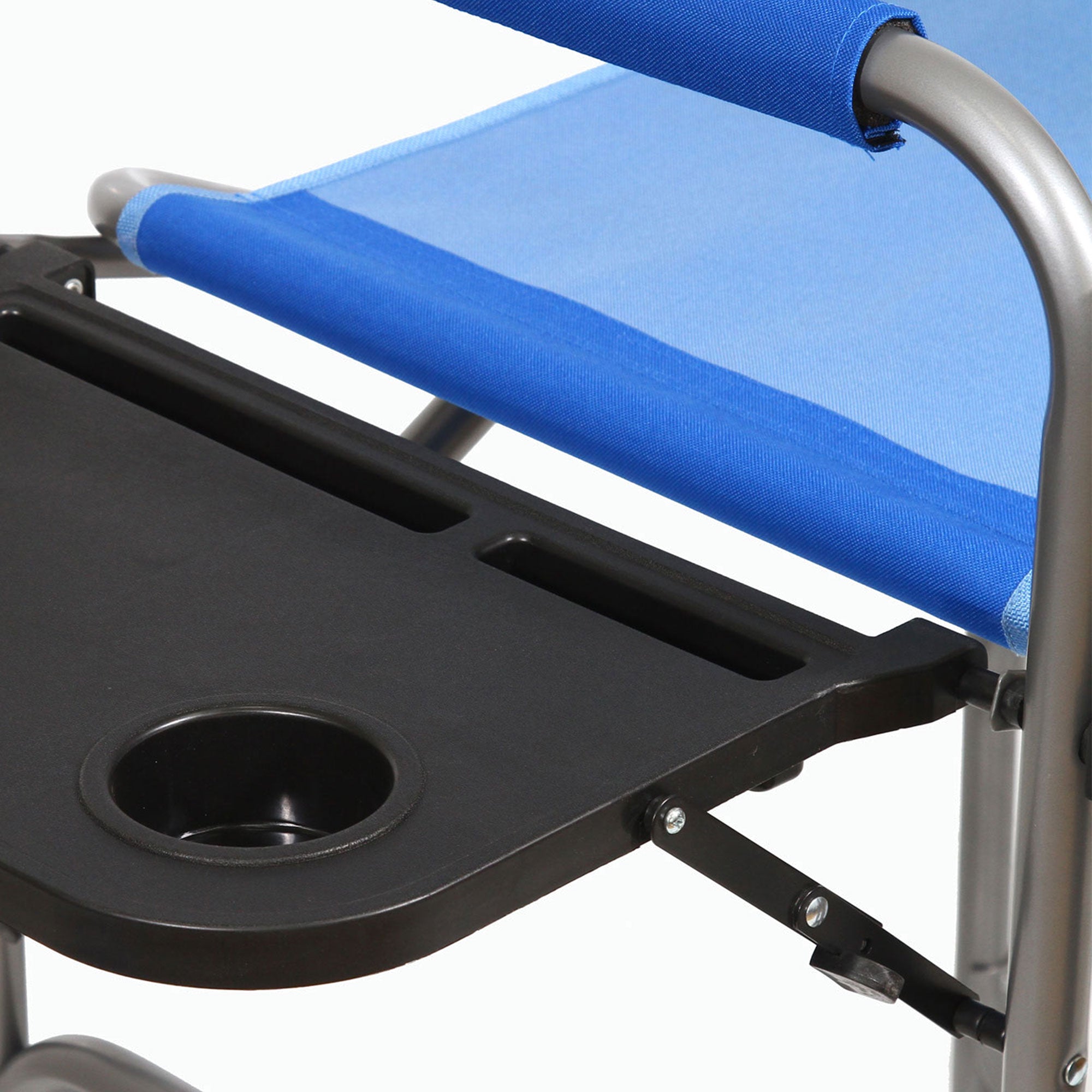 Kamp-Rite Director Portable Lounge Arm Chair with Side Table, Blue (2 Pack)