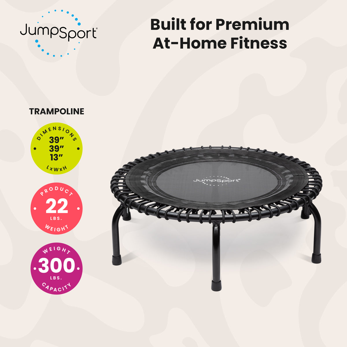 JumpSport 350 Indoor Lightweight 39" Fitness Trampoline, Black w/White Frame (Open Box)