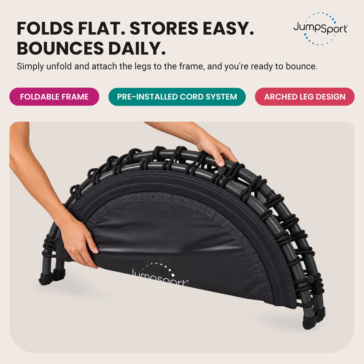 JumpSport 350f Indoor Lightweight 39-Inch Folding Trampoline, Black (Open Box) - VMInnovations