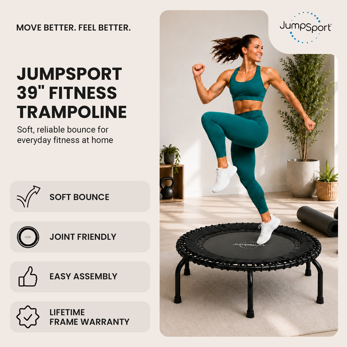 JumpSport Home Gym 39" Heavy Duty Fitness Trampoline 4-In-1 DVD, Black(Open Box)