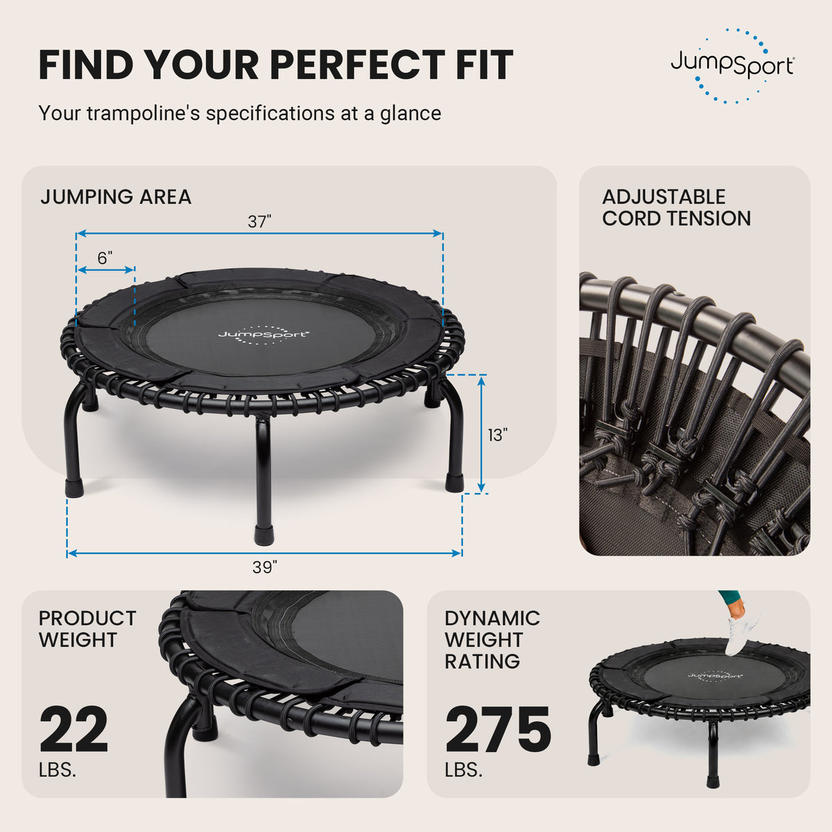 JumpSport Home Gym 39" Heavy Duty Fitness Trampoline 4-In-1 DVD, Black(Open Box)