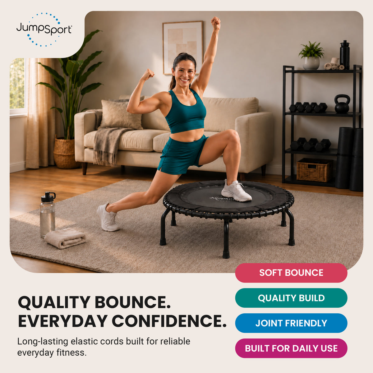 JumpSport Home Gym 39" Heavy Duty Fitness Trampoline 4-In-1 DVD, Black(Open Box)