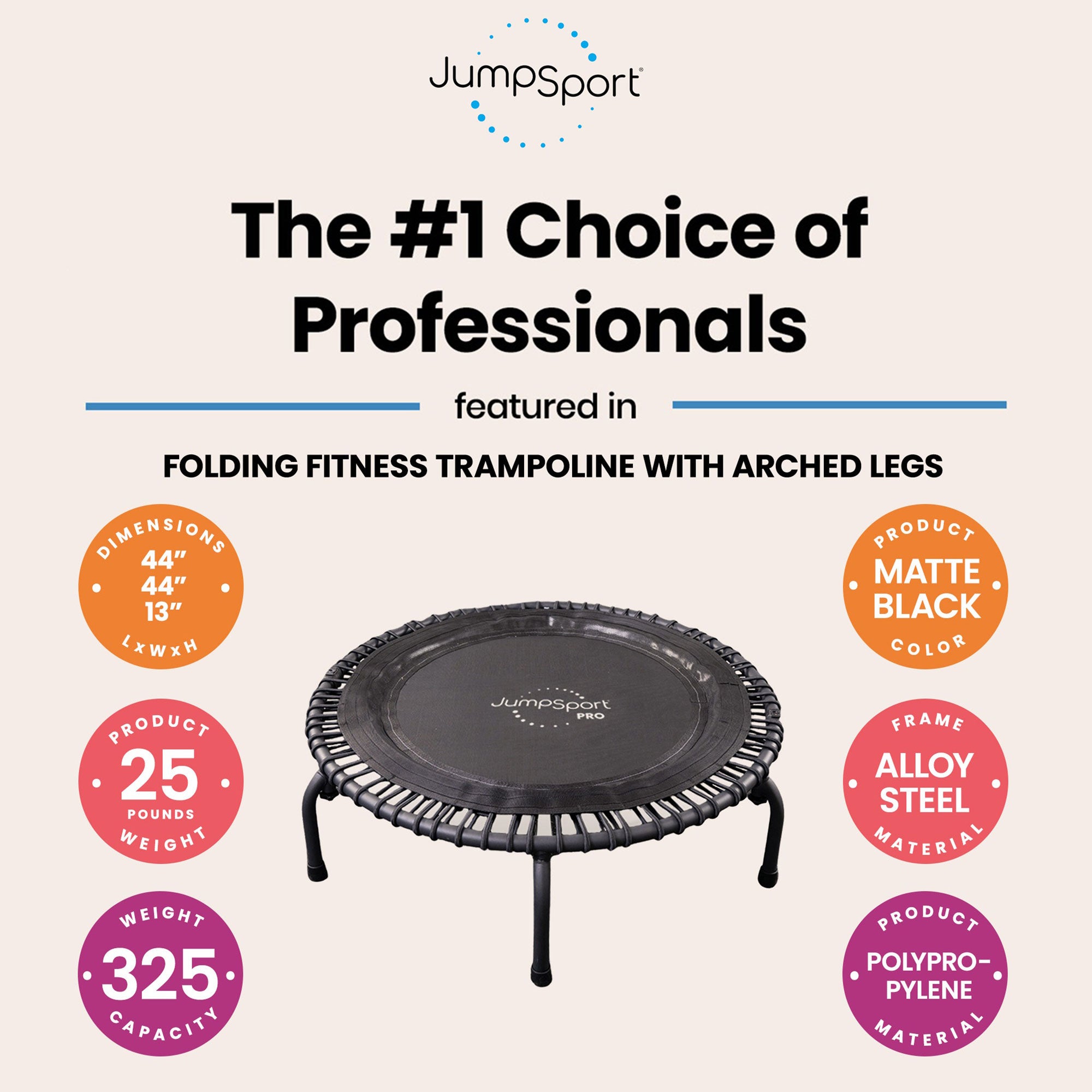 JumpSport 550f PRO Lightweight 44 Inch Folding Fitness Trampoline, Black (Used)