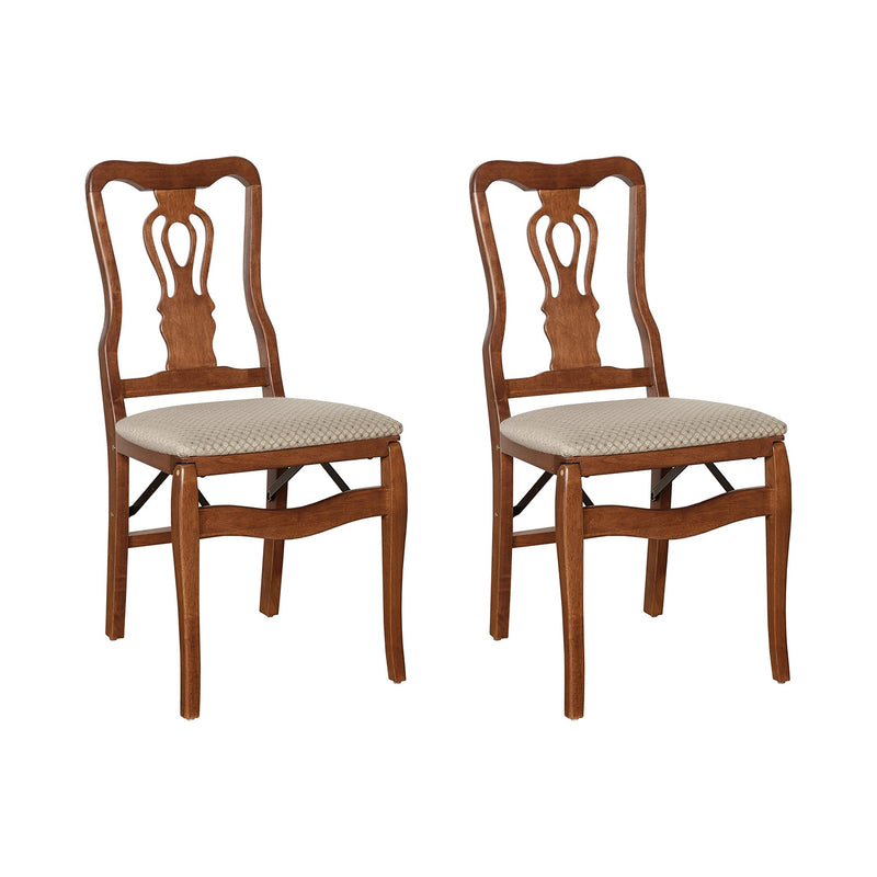 MECO Stakmore Chippendale Upholstered Seat Folding Chair Set, Cherry (2 Pack)