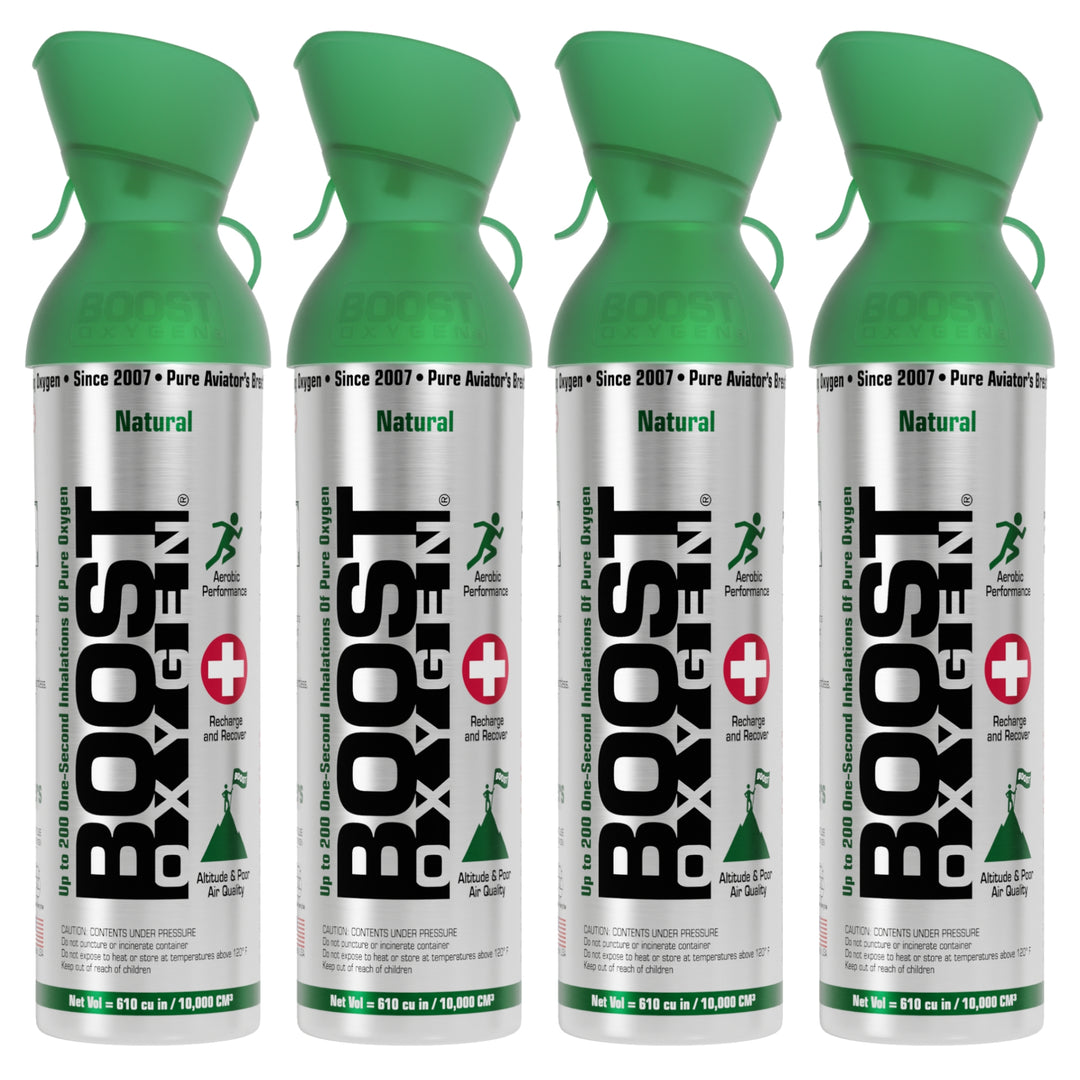 Boost Oxygen 10 Liter Canned Oxygen Bottle with Mouthpiece, Natural (4 Pack) - VMInnovations