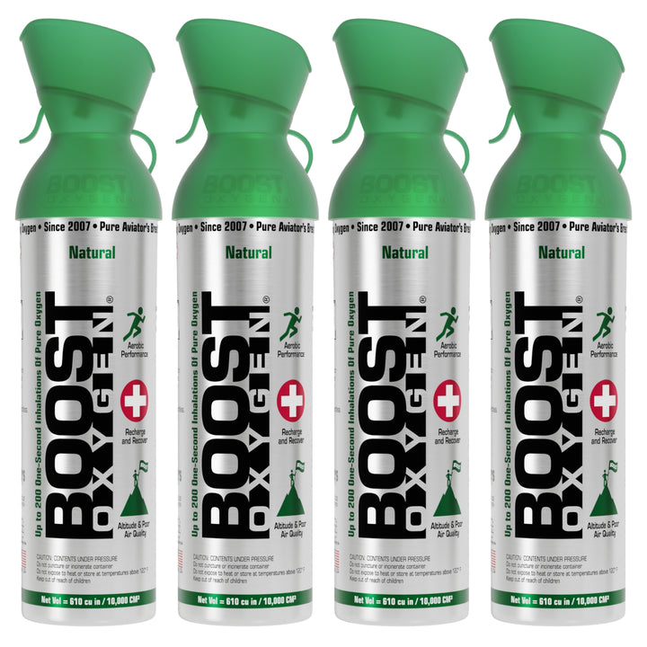 Boost Oxygen 10 Liter Canned Oxygen Bottle with Mouthpiece, Natural (4 Pack) - VMInnovations