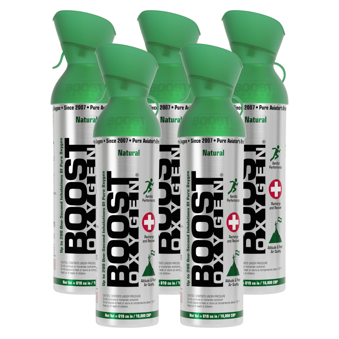 Boost Oxygen Natural Portable 10 Liter Pure Canned Oxygen, Flavorless (5 Pack)