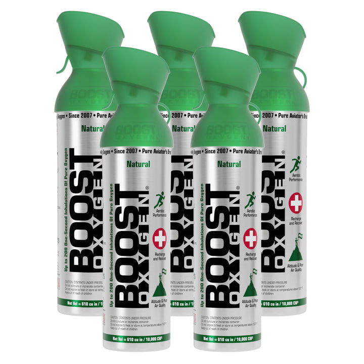 Boost Oxygen Natural Portable 10 Liter Pure Canned Oxygen, Flavorless (5 Pack)