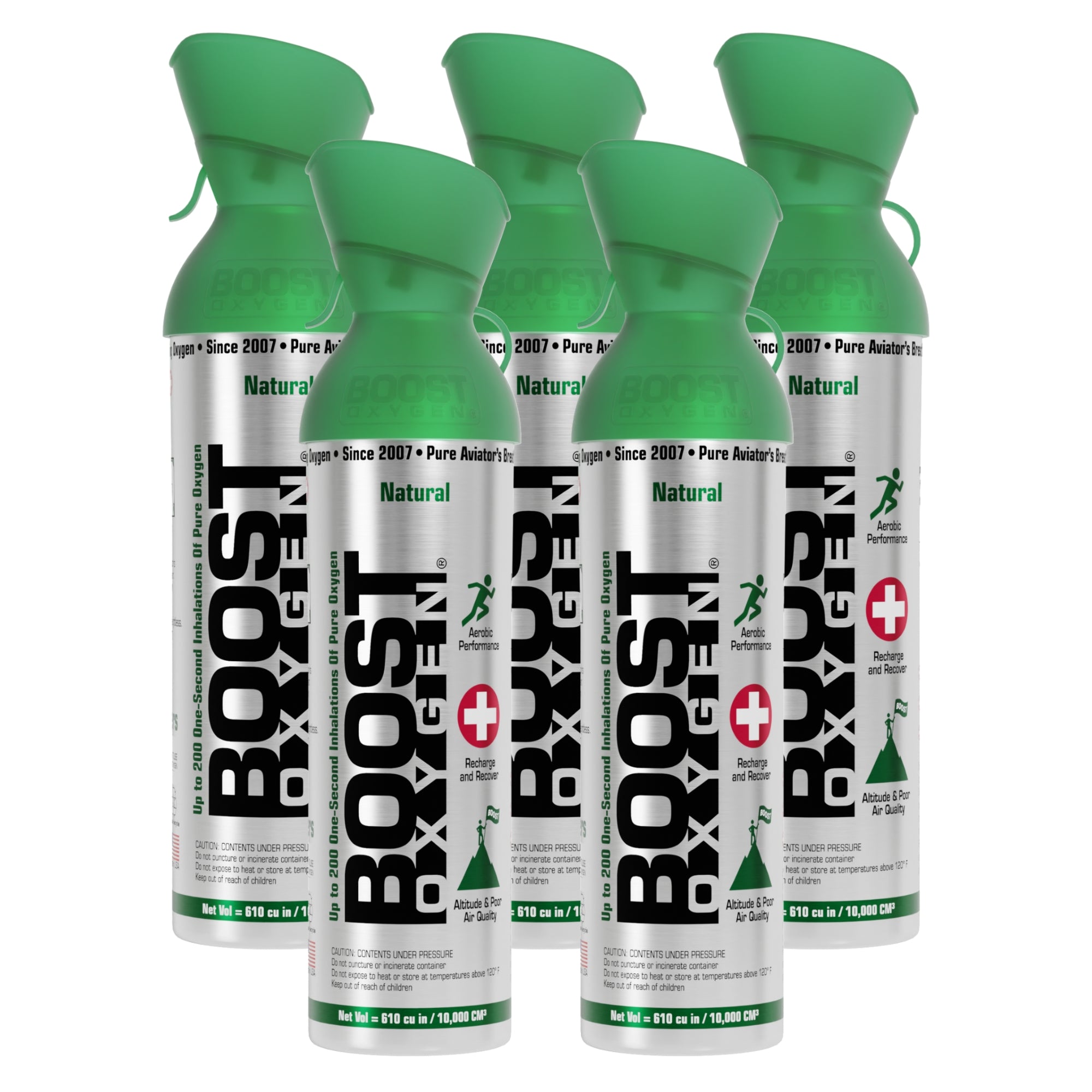 Boost Oxygen Natural Portable 10 Liter Pure Canned Oxygen, Flavorless (5 Pack) - VMInnovations