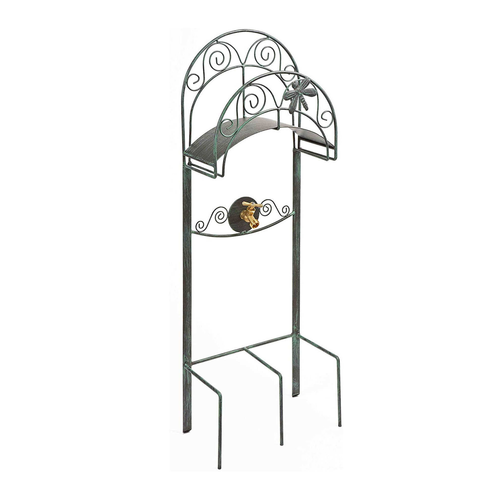 Liberty Garden 5-Prong Gauge Steel Dragonfly Water Hose Stand Brass Bib (Used)