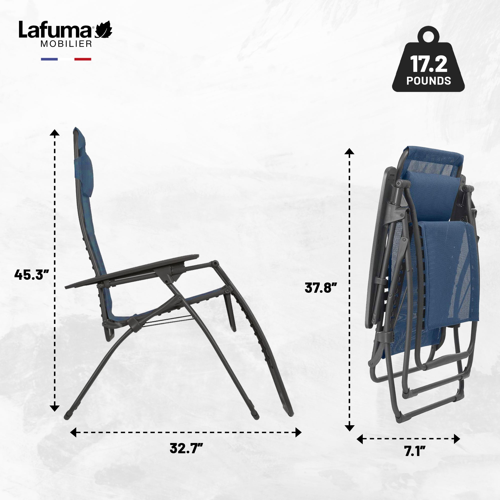 Lafuma LFM3118-8547 Futura Gravity Outdoor Lounge Recliner, Ocean Blue