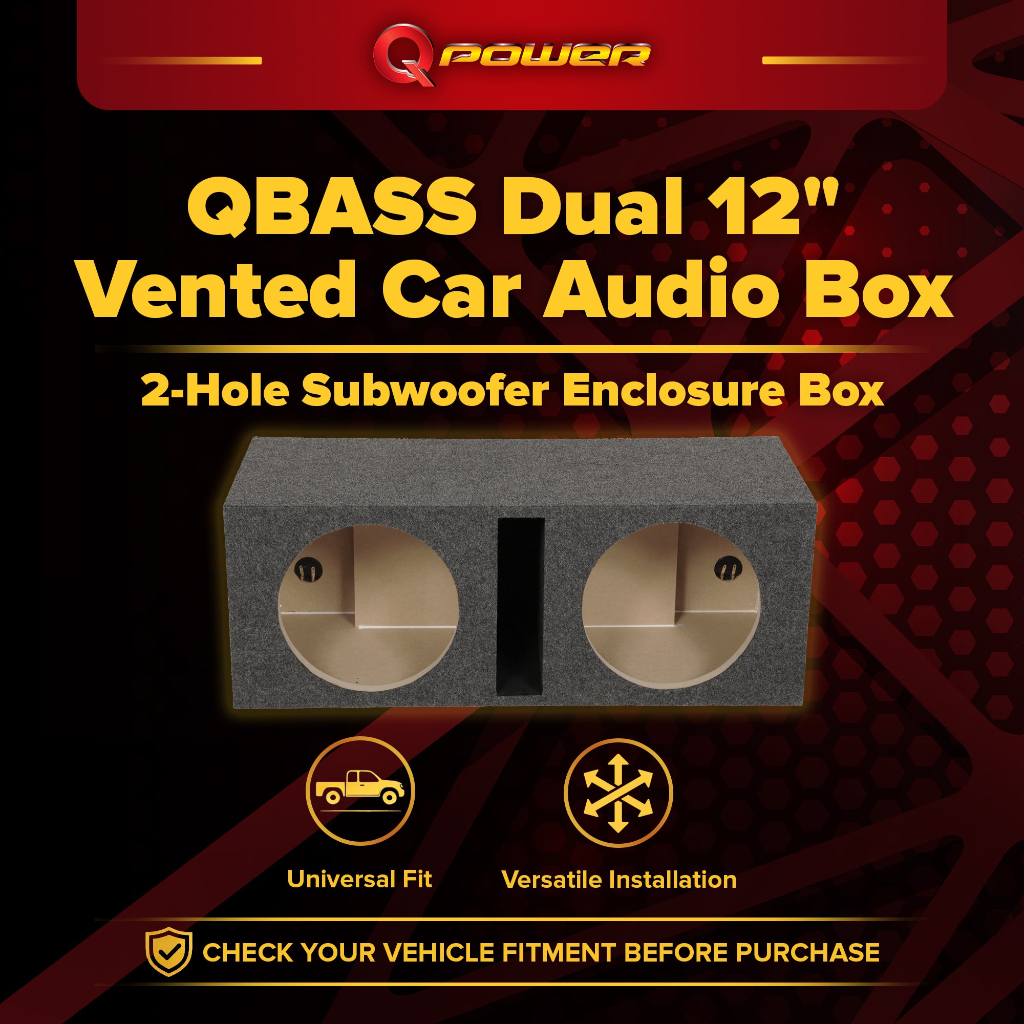 Q-POWER QBASS12 Dual 12" Vented Port Subwoofer Sub Box Enclosure (Used)